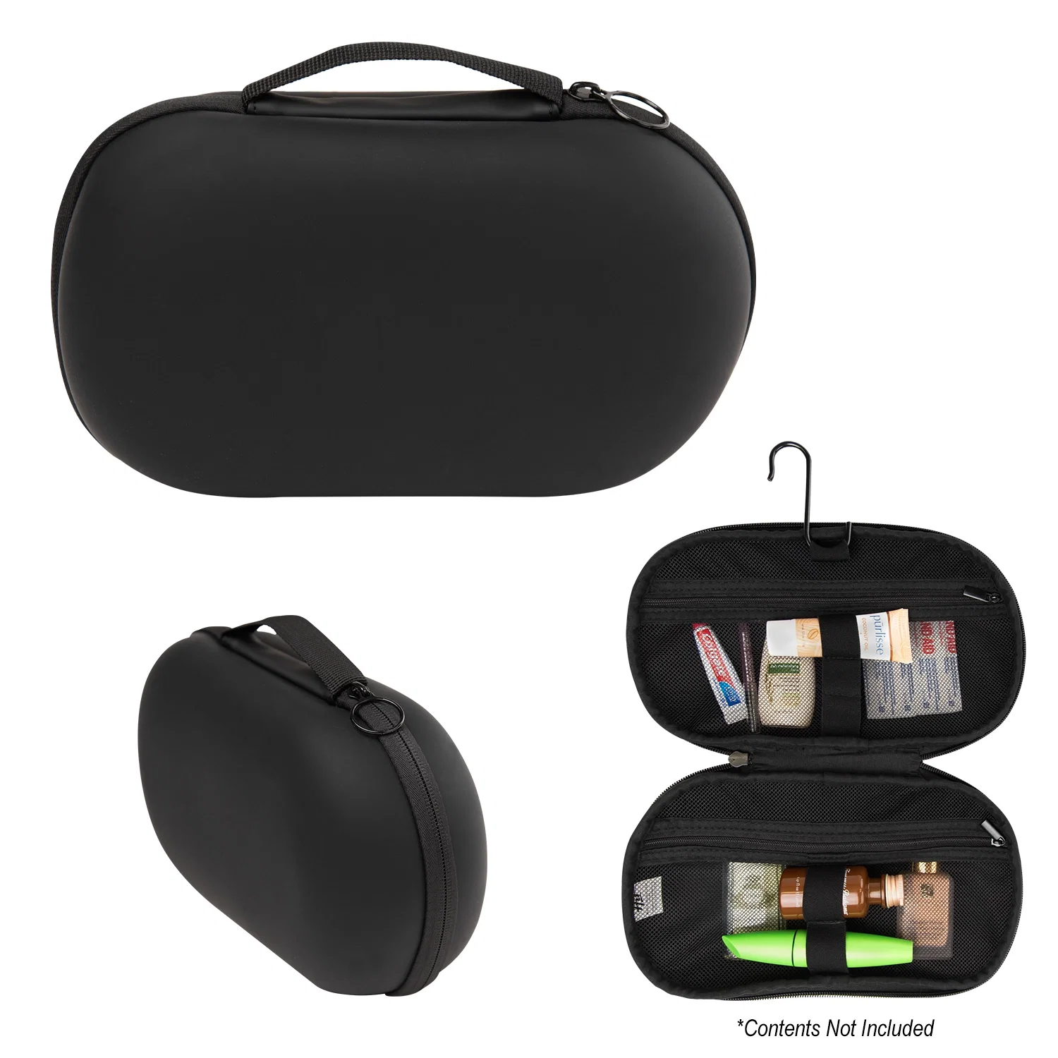Black, gray and navy color choices for the cosmetic bag