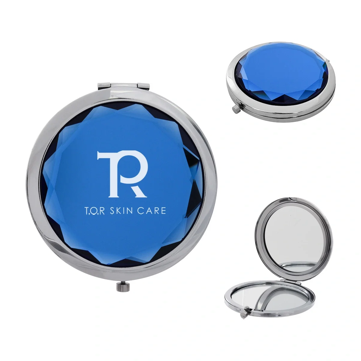 Blue version of the pocket mirror shown closed