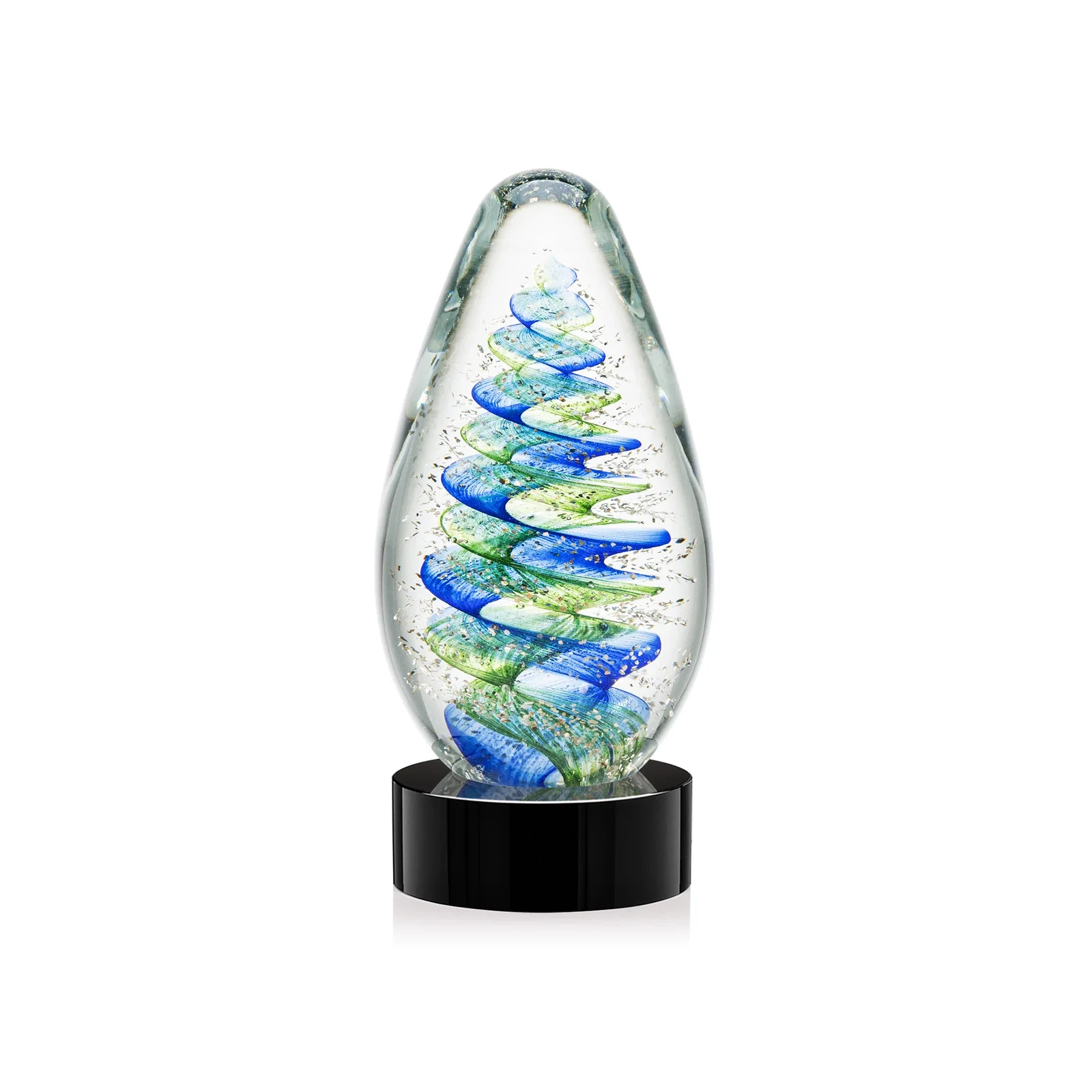 Personalized Blue and Green Swirl Glass Teardrop Award for employee recognition