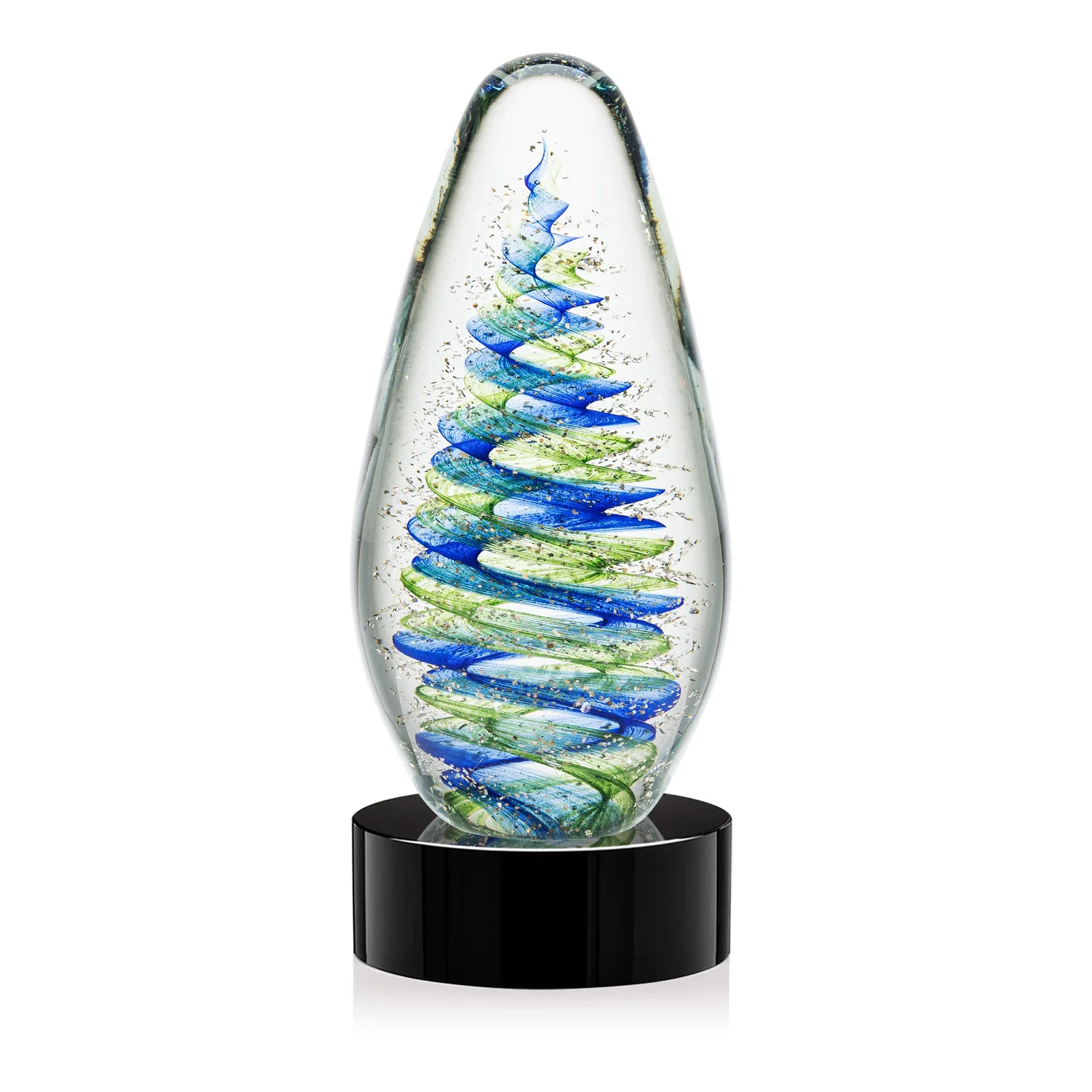 Personalized Blue and Green Swirl Glass Teardrop Award for service anniversary gifts