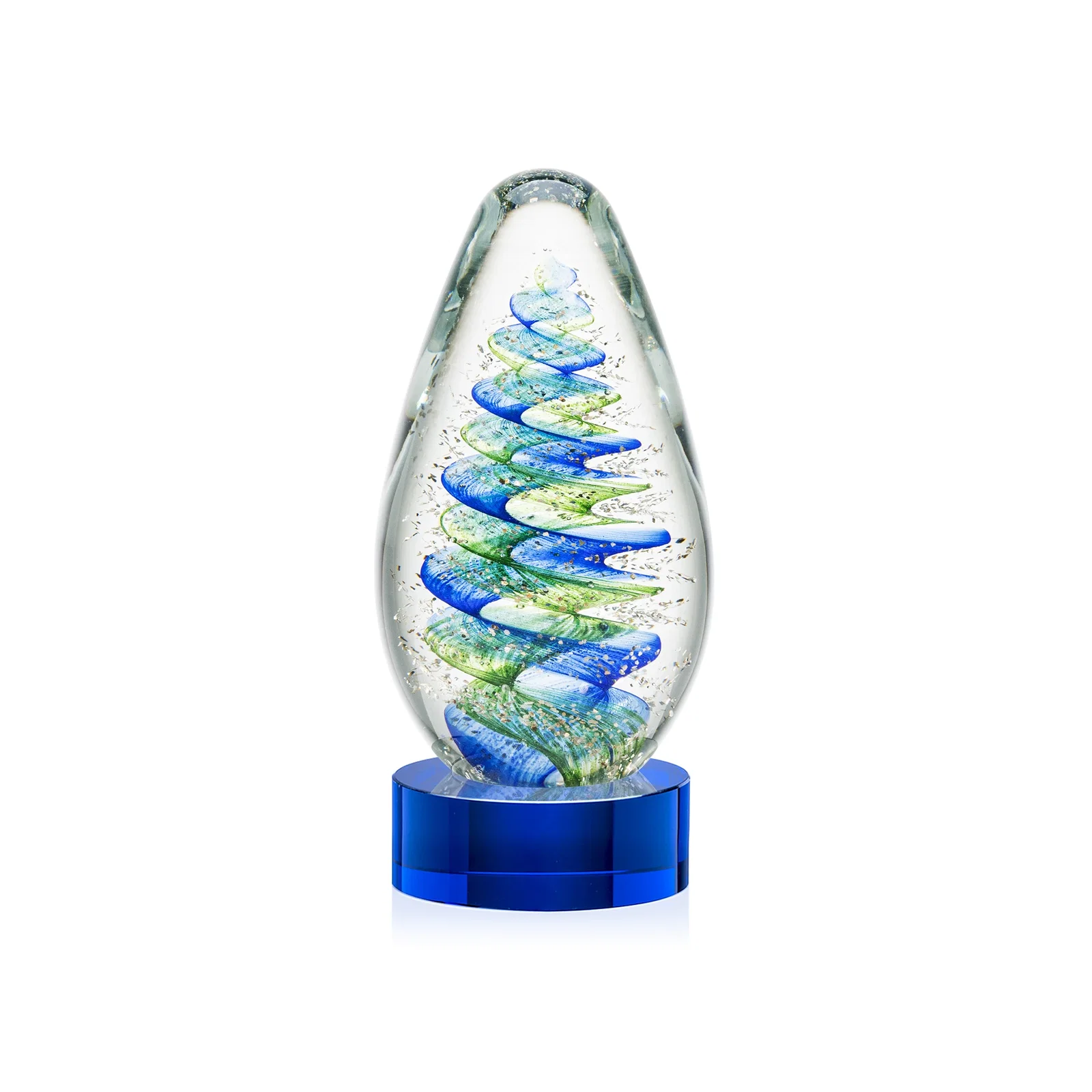 Personalized Blue and Green Swirl Glass Teardrop Award for sales achievement awards