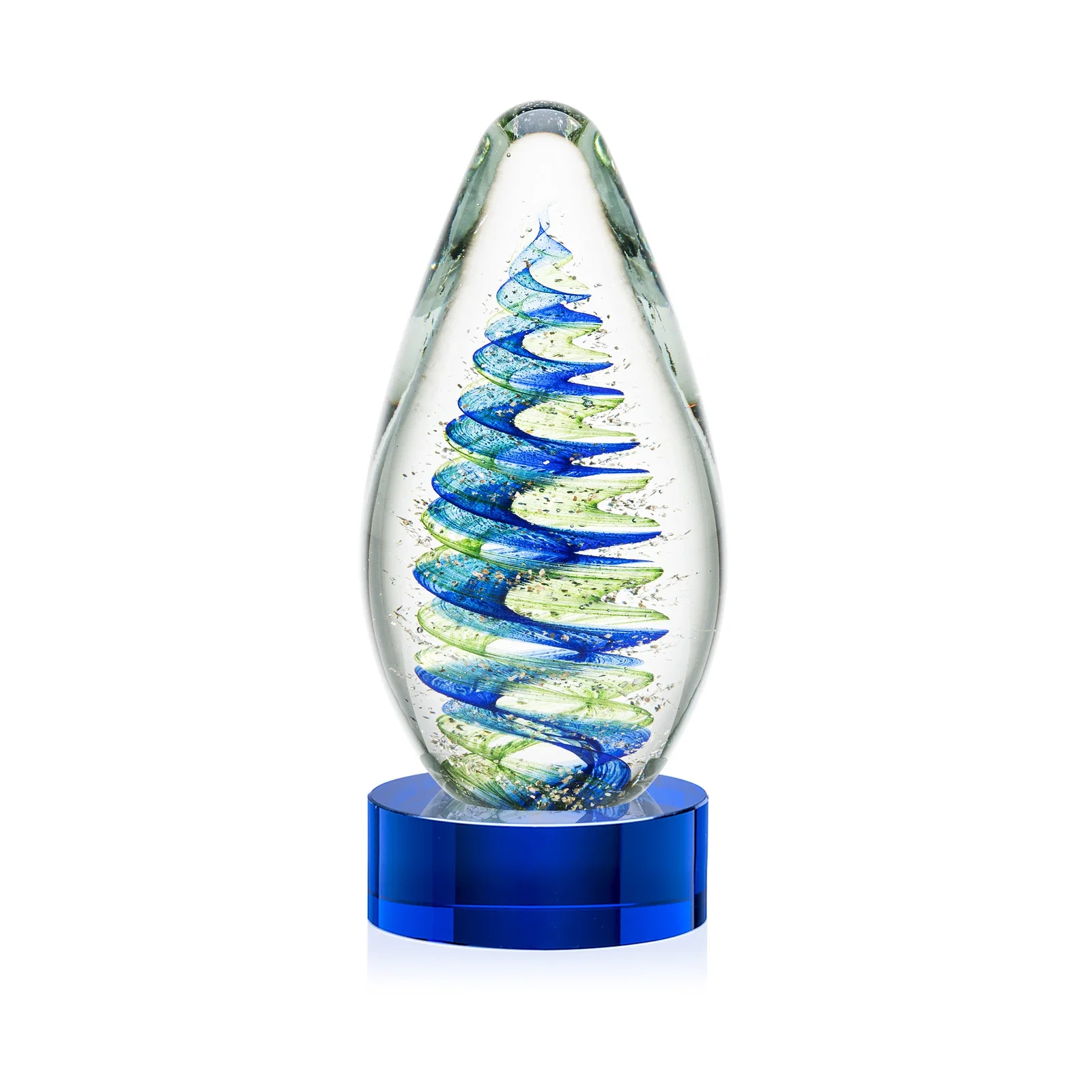 Personalized Blue and Green Swirl Glass Teardrop Award for retirement presentations