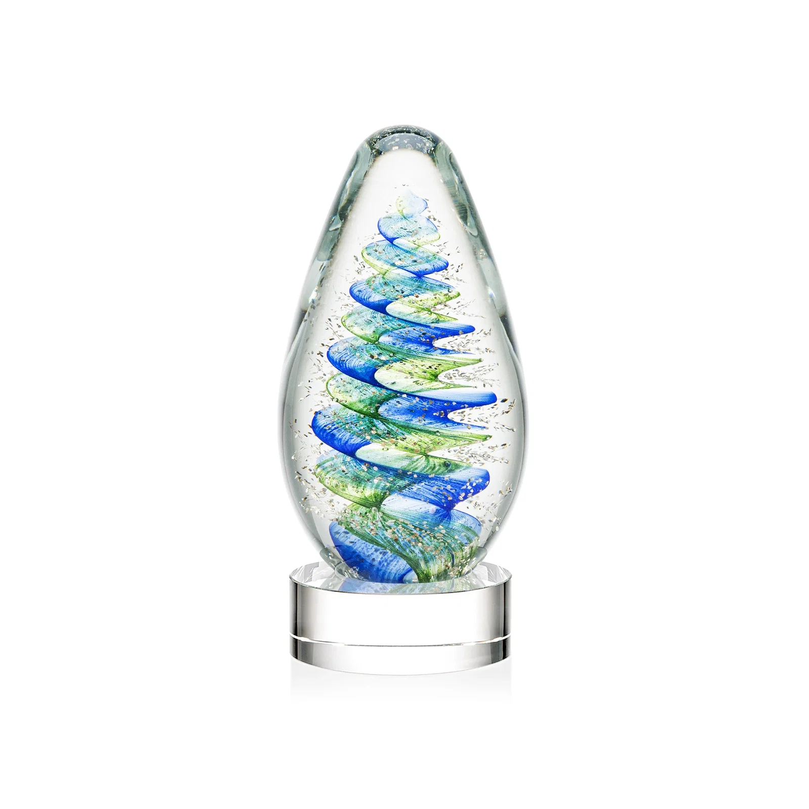 Personalized Blue and Green Swirl Glass Teardrop Award for donor appreciation