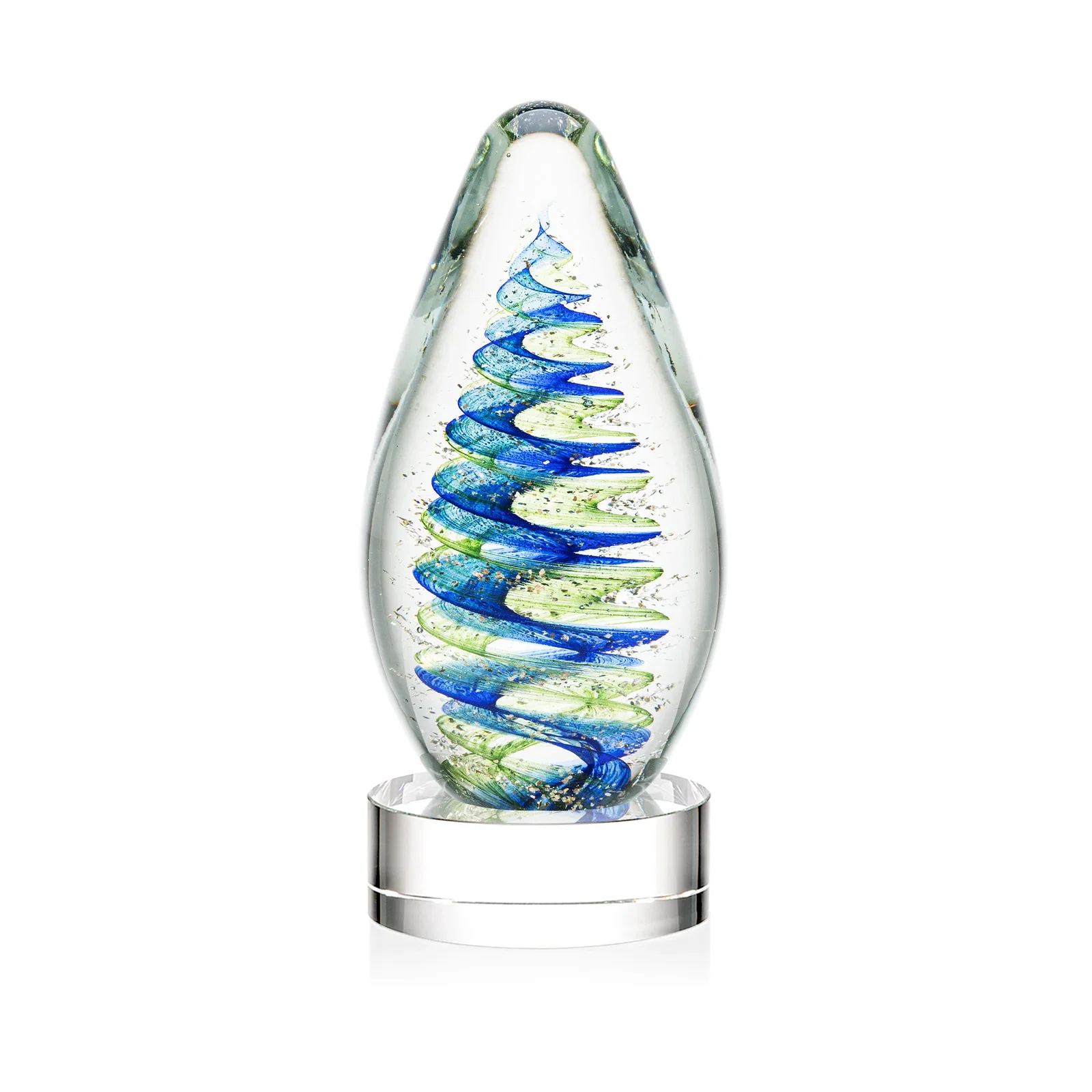 Personalized Blue and Green Swirl Glass Teardrop Award for graduation ceremonies