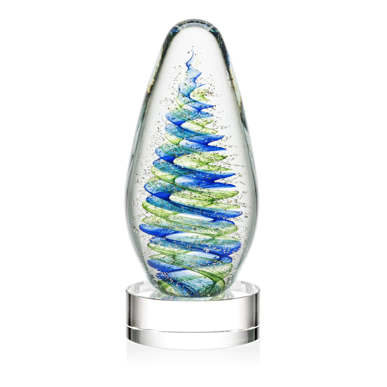 Personalized Blue and Green Swirl Glass Teardrop Award for safety achievement programs