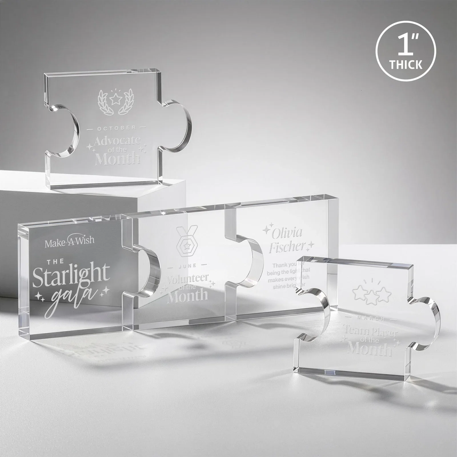 Custom Acrylic Puzzle-Piece Award With 4.5 x 3.5-Inch Sections, desk awards for employee recognition