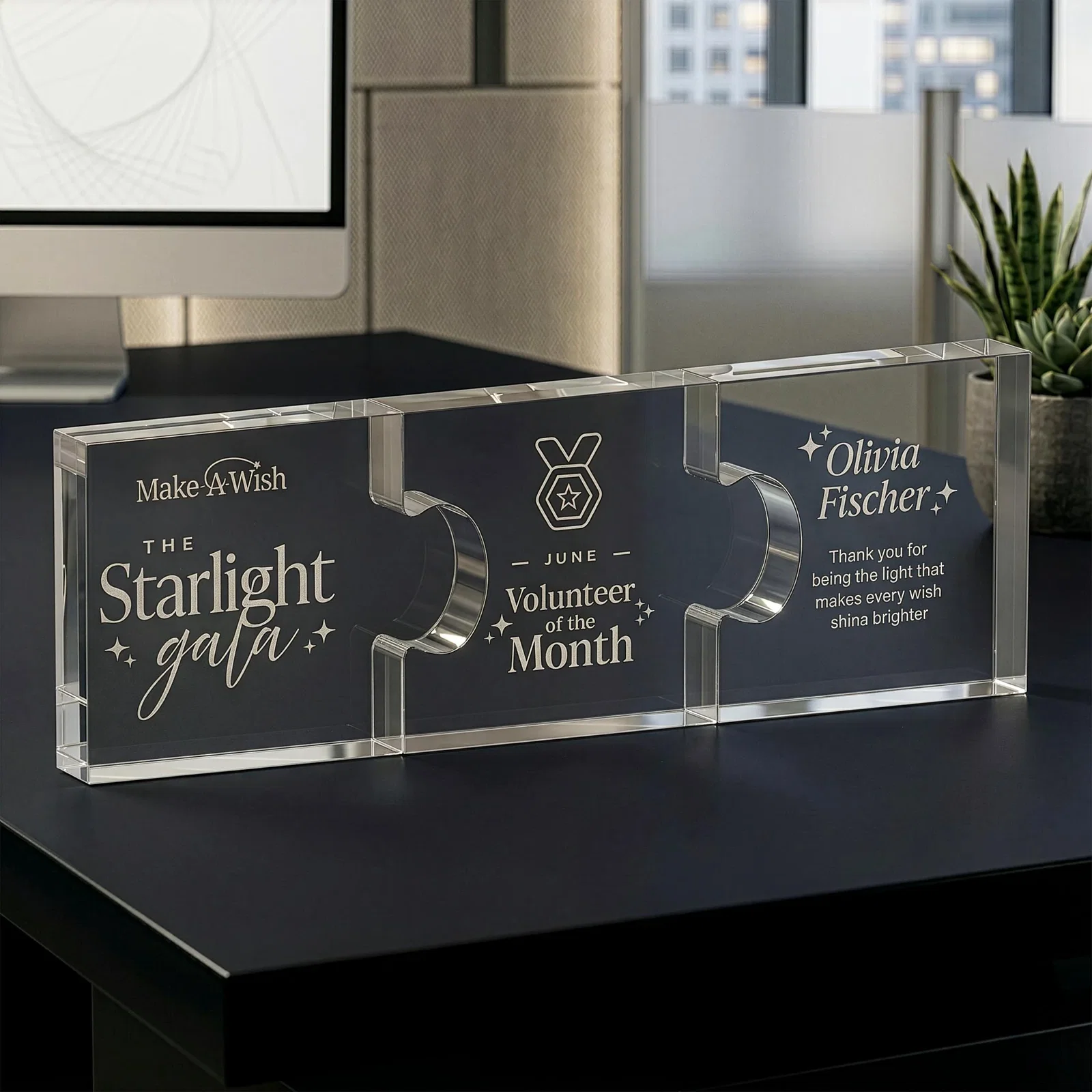 Custom Acrylic Puzzle-Piece Award With 4.5 x 3.5-Inch Sections, desk awards for team milestone celebrations