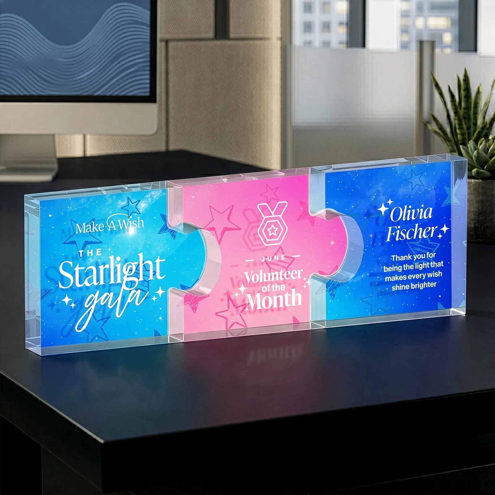 Custom Acrylic Interlocking Puzzle-Piece Award - Jigsaw Large, desk awards for company anniversary events