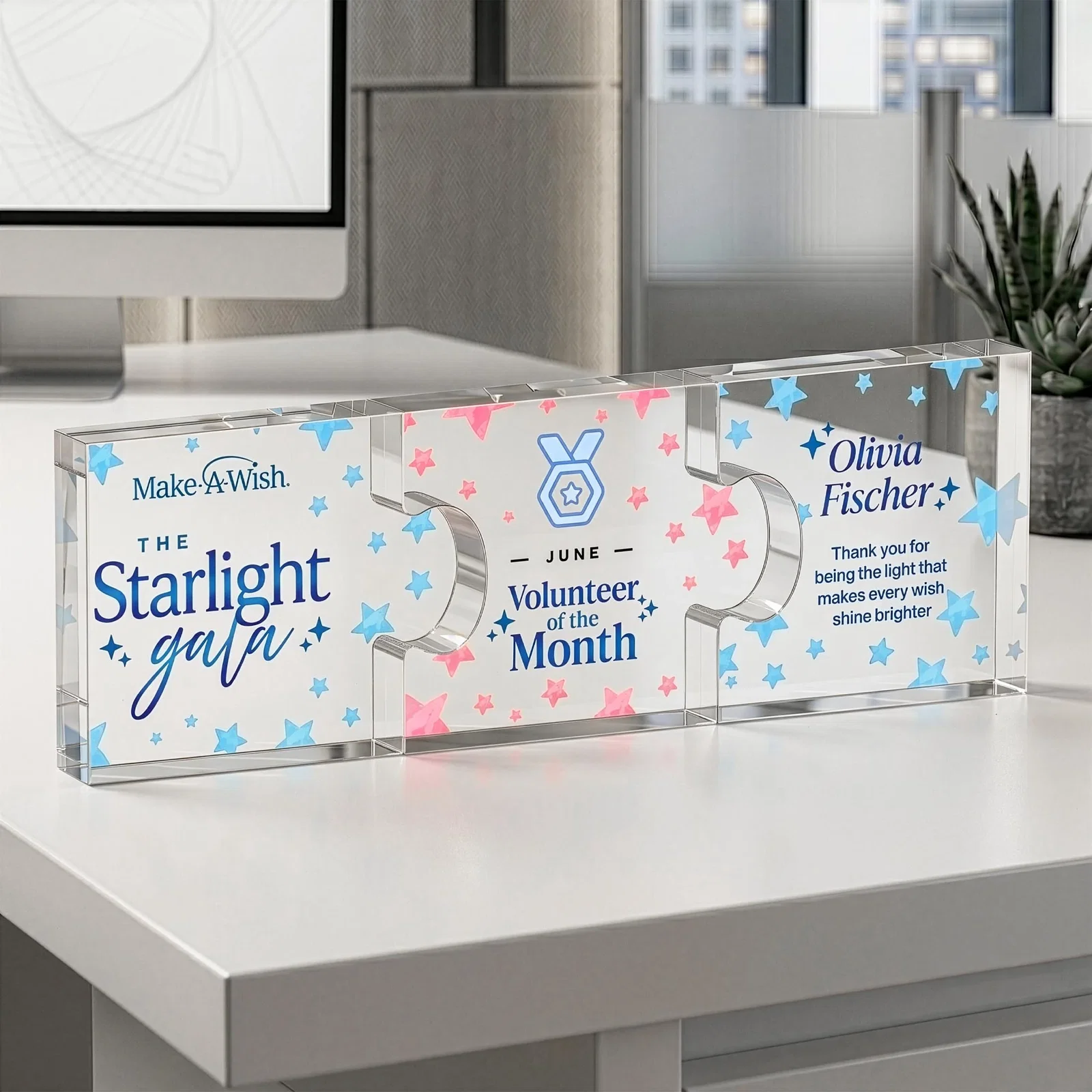 Custom Acrylic Interlocking Puzzle-Piece Award - Jigsaw Large, desk awards for team milestone celebrations