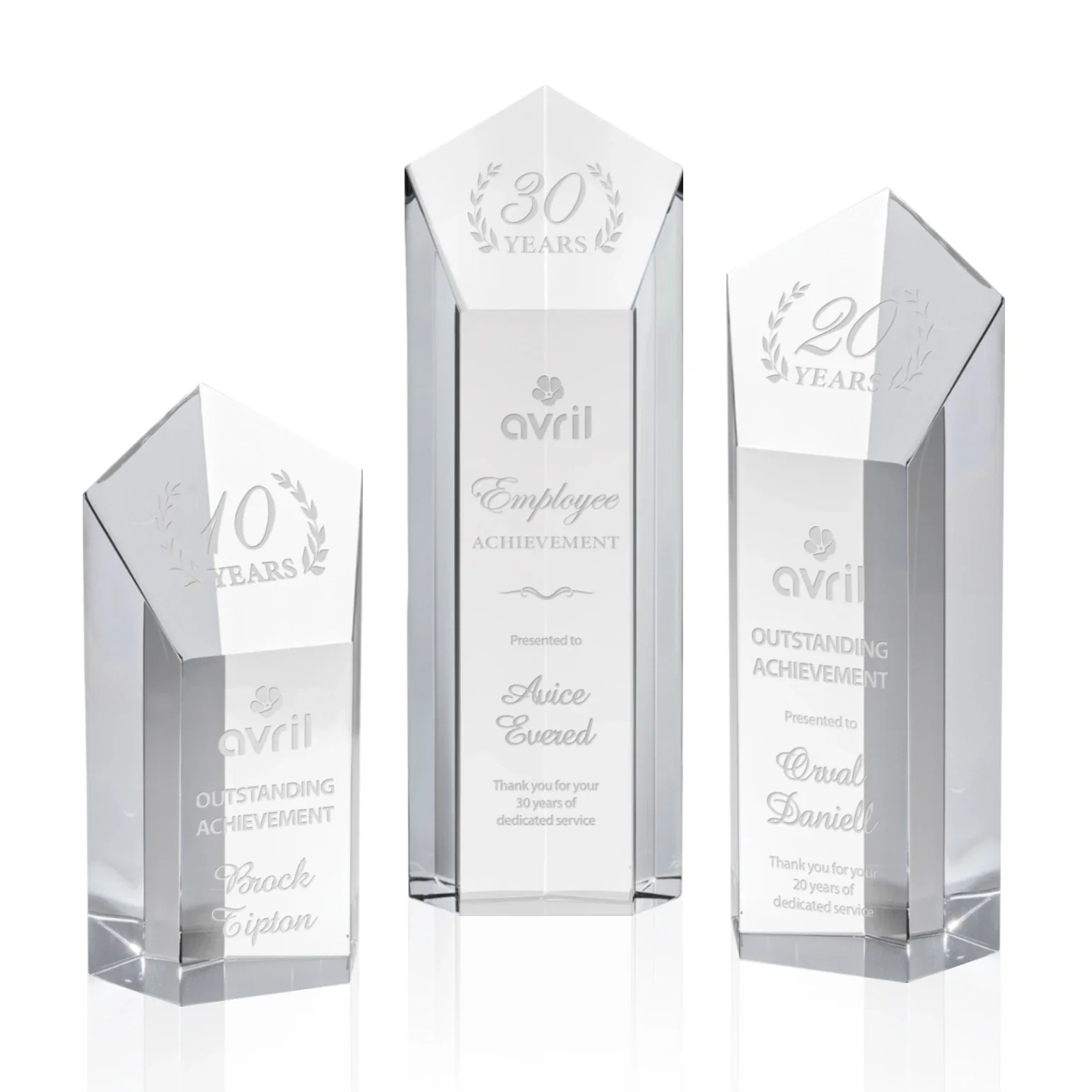Custom Optical Crystal Pentagon Tower Award with a Dramatic Slant for team milestone celebrations