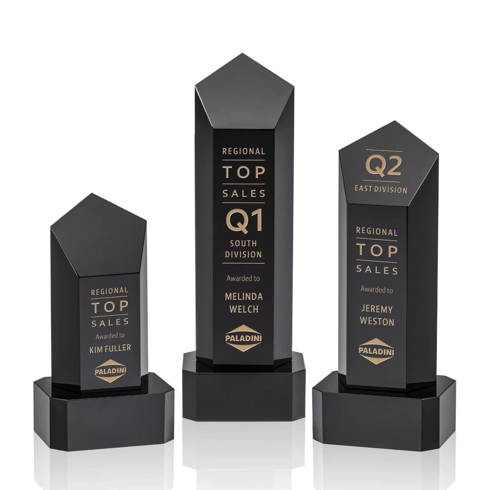 Personalized Optical Crystal Pentagon Tower Award on Clear Base for retirement presentations