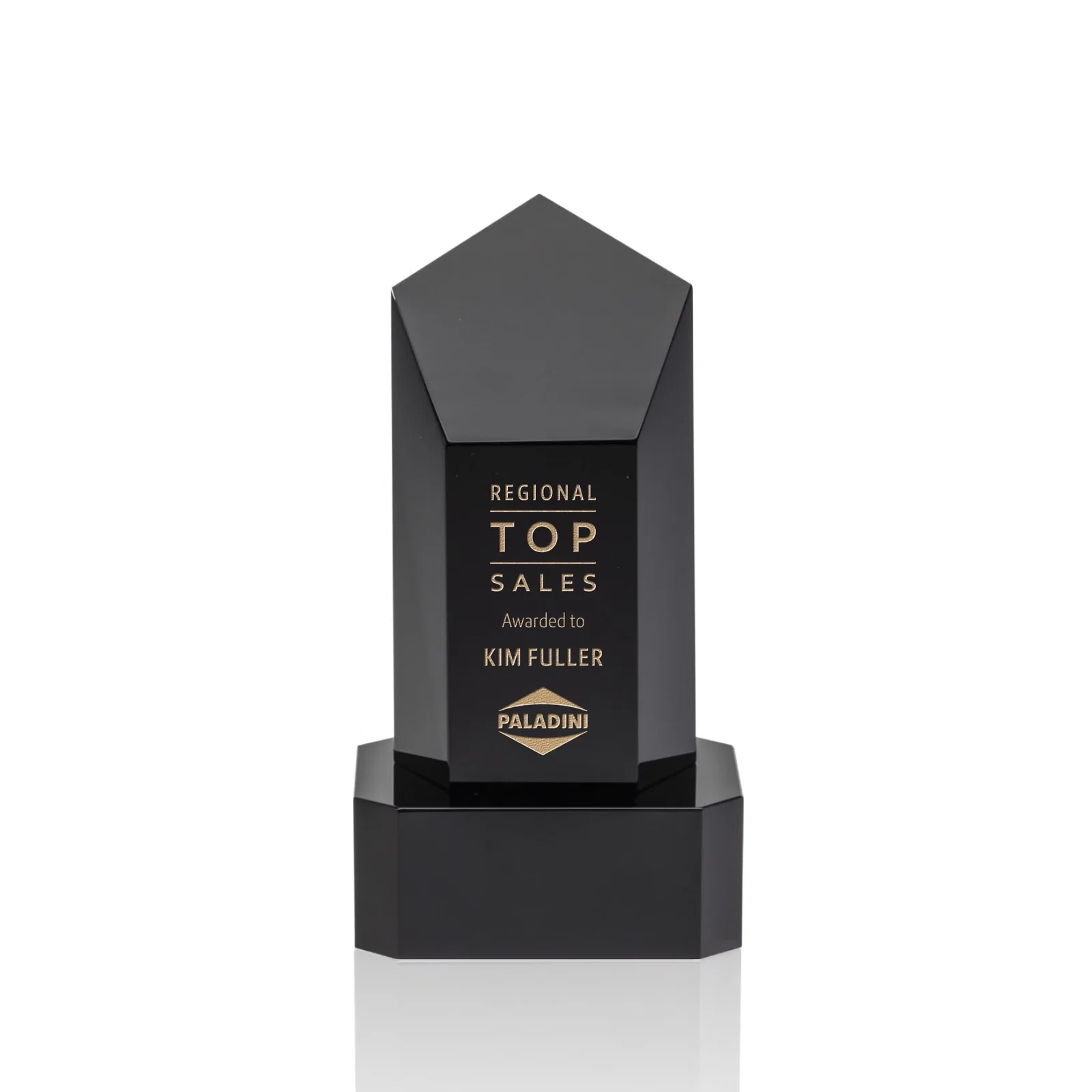 Personalized Optical Crystal Pentagon Tower Award on Clear Base for team milestone celebrations