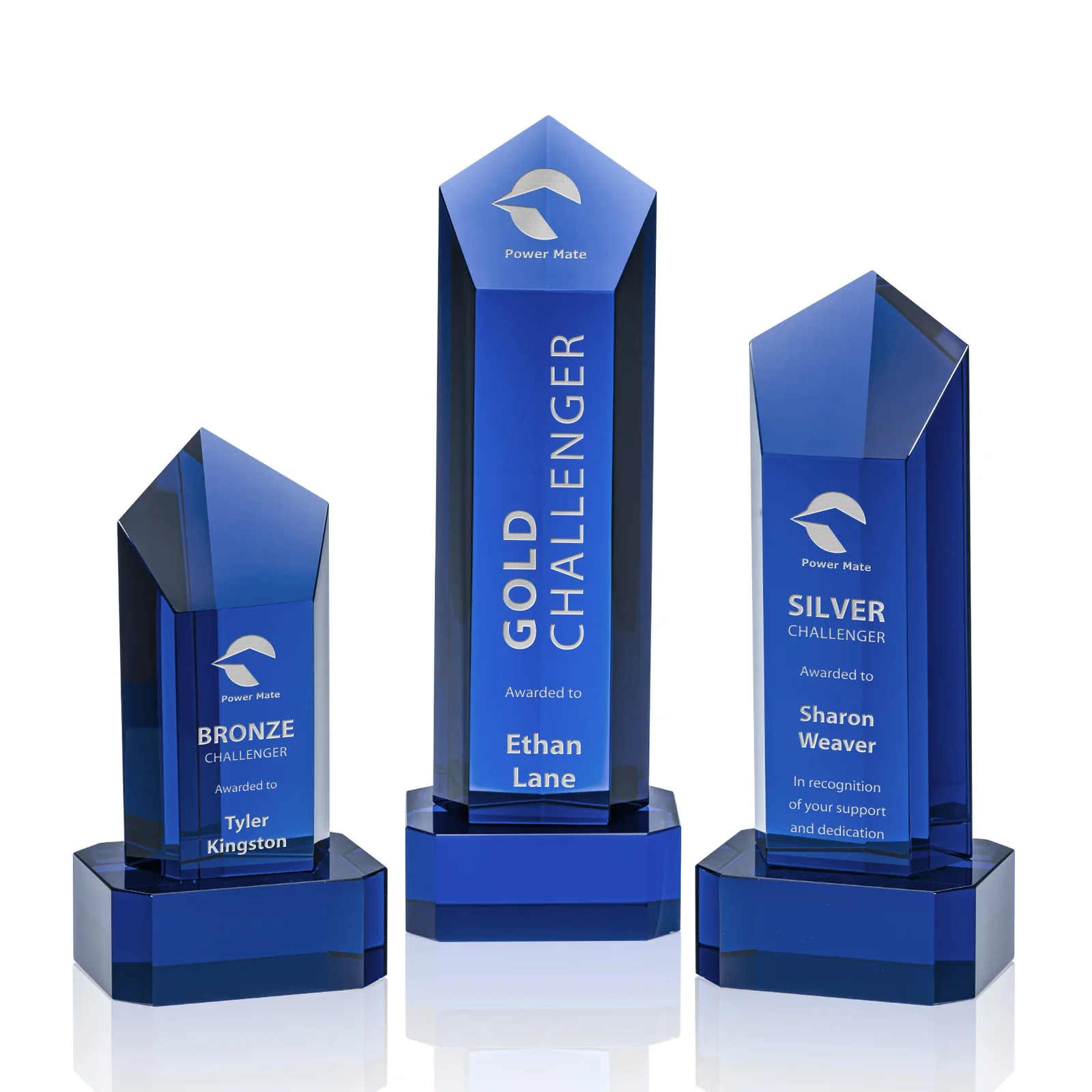 Personalized Optical Crystal Pentagon Tower Award on Clear Base for safety achievement programs