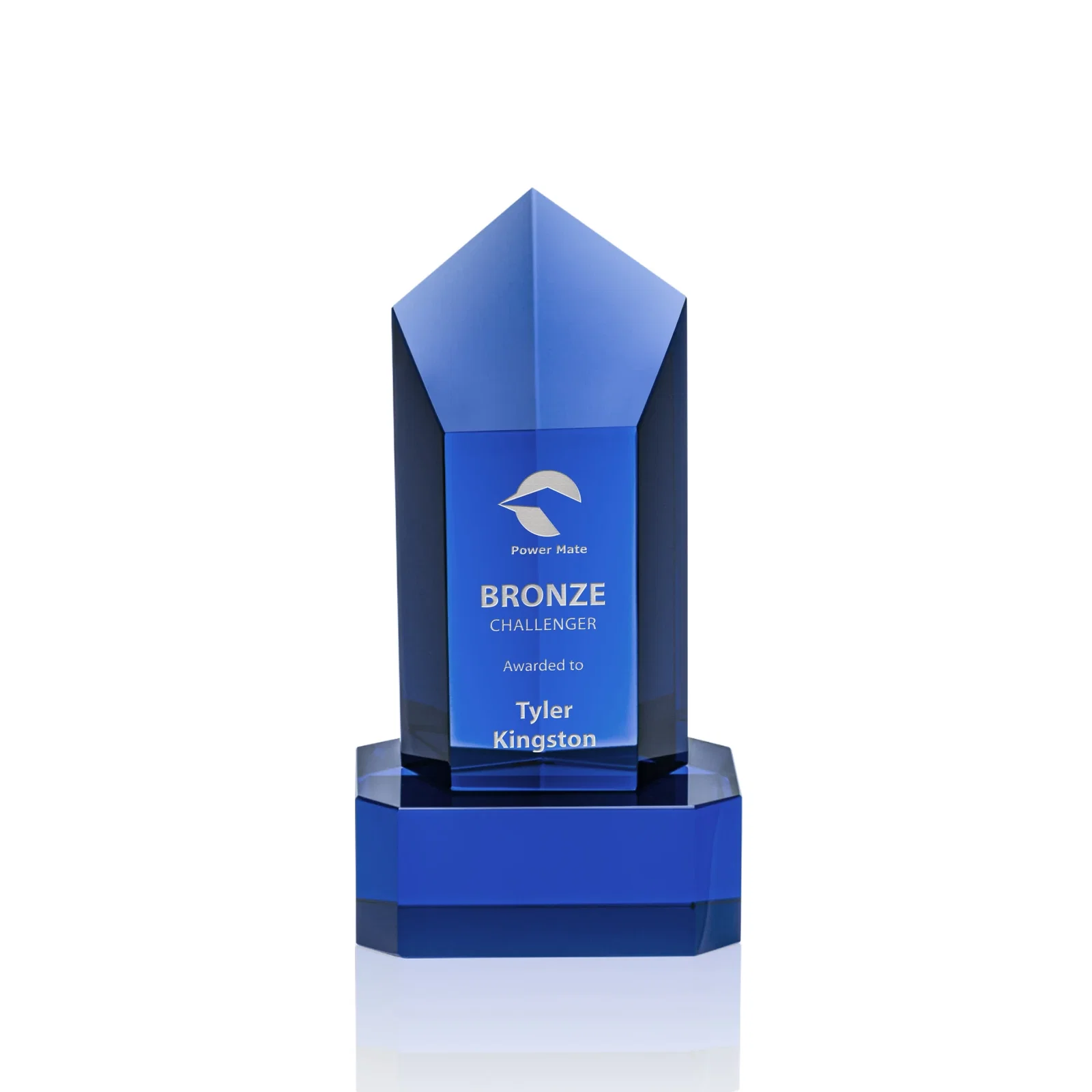 Personalized Optical Crystal Pentagon Tower Award on Clear Base for volunteer appreciation