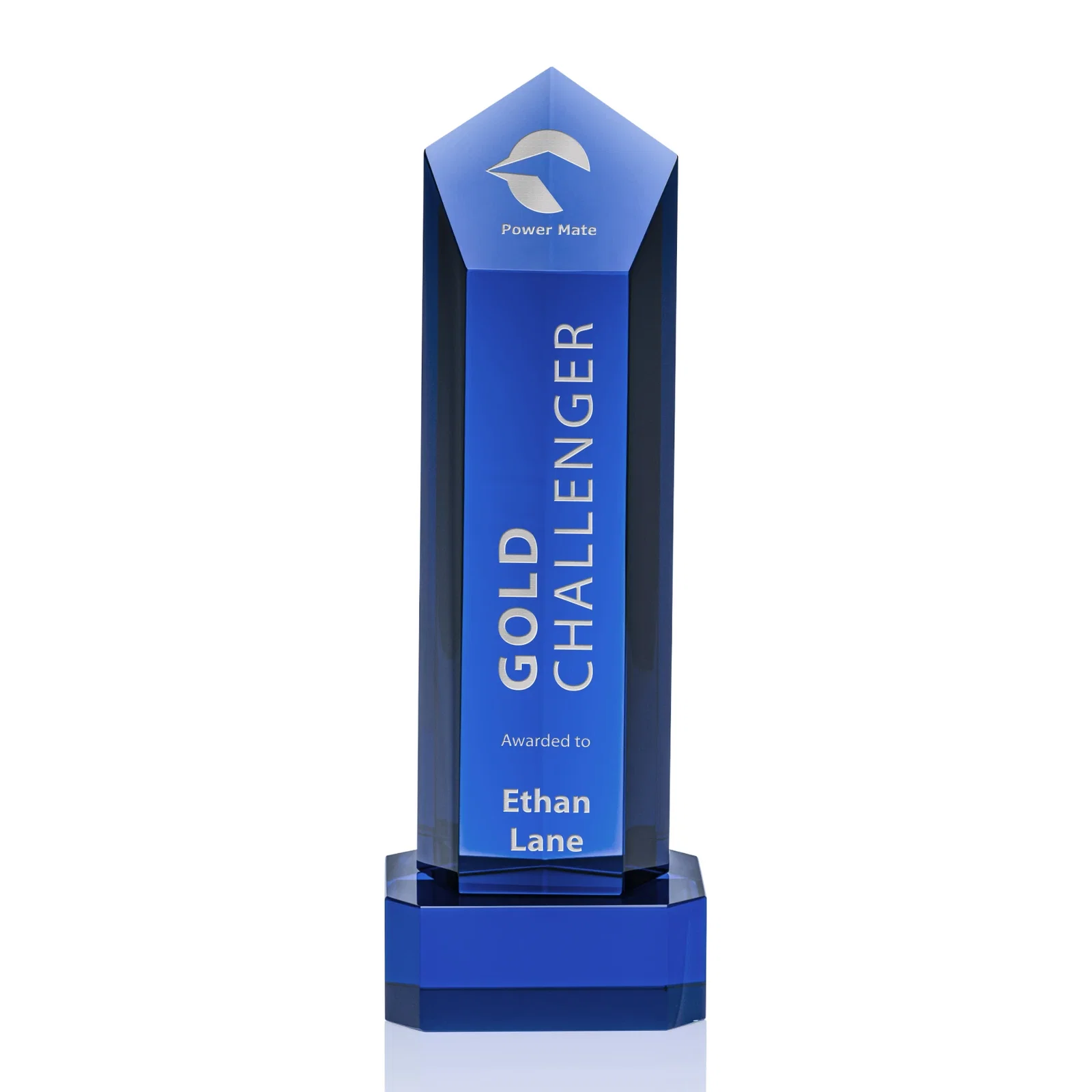 Personalized Optical Crystal Pentagon Tower Award on Clear Base for company anniversary events