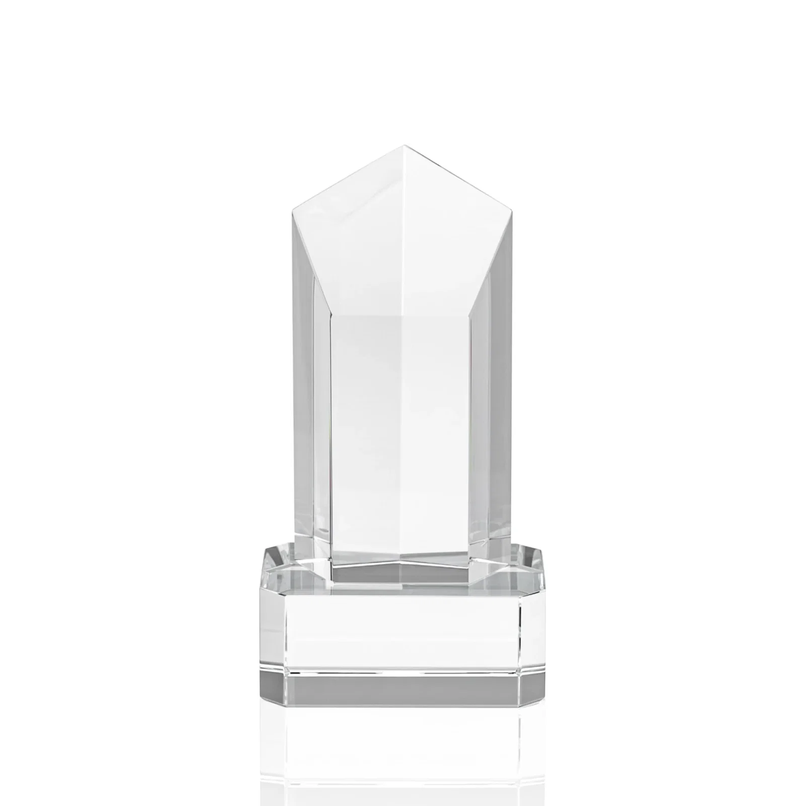 Promotional Optical Crystal Pentagon Tower Award on Clear Base for employee recognition