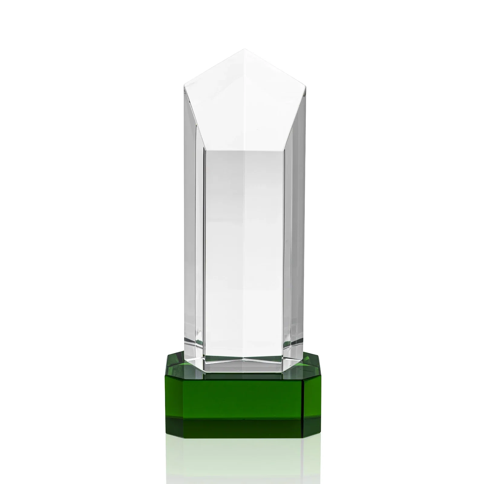 Promotional Optical Crystal Pentagon Tower Award on Clear Base for retirement presentations