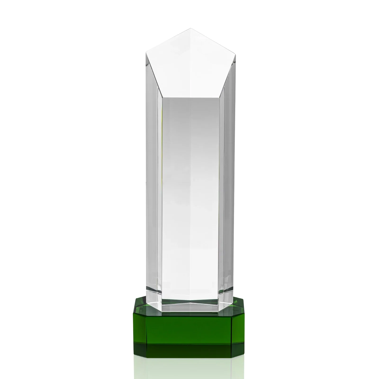 Promotional Optical Crystal Pentagon Tower Award on Clear Base for team milestone celebrations
