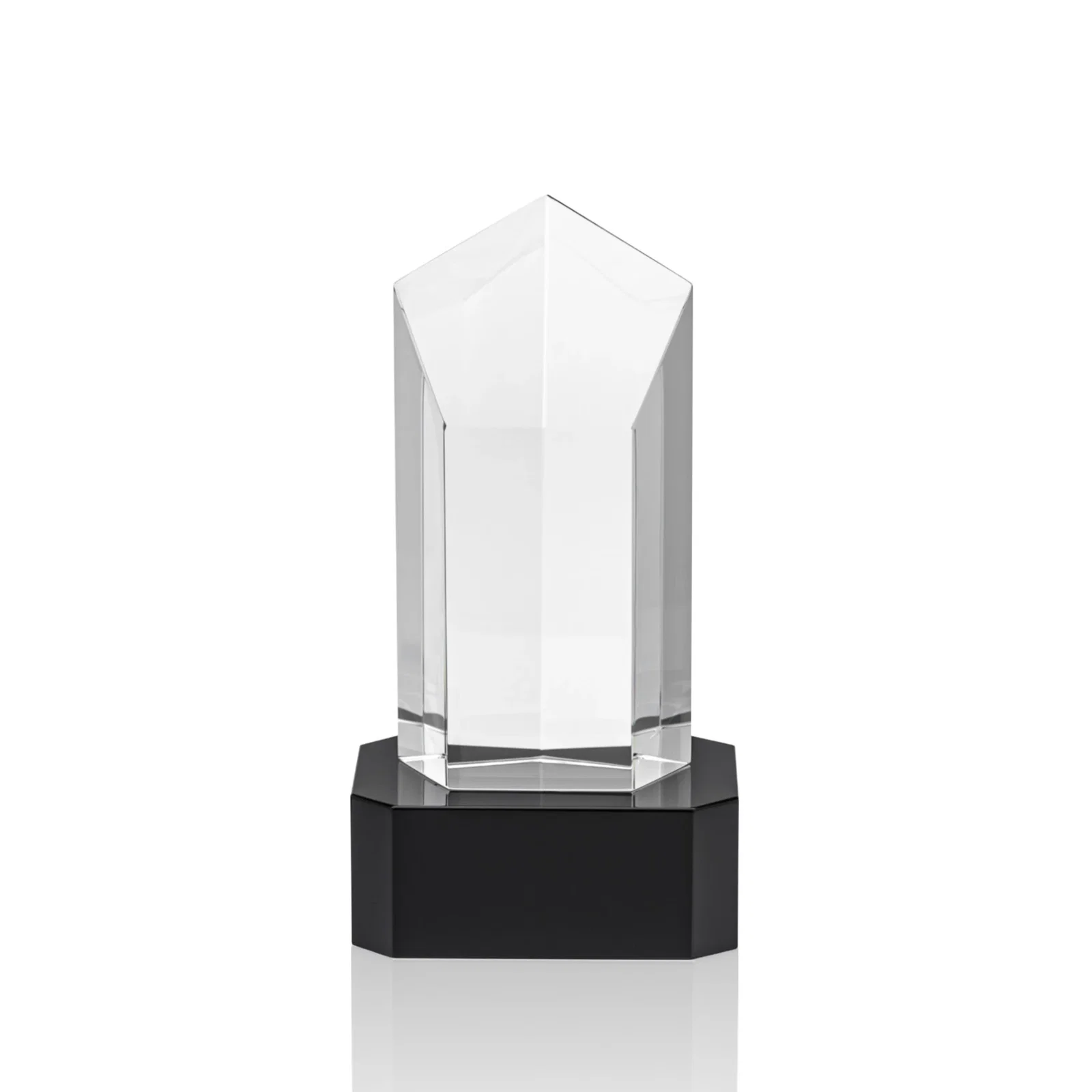 Promotional Optical Crystal Pentagon Tower Award on Clear Base for donor appreciation