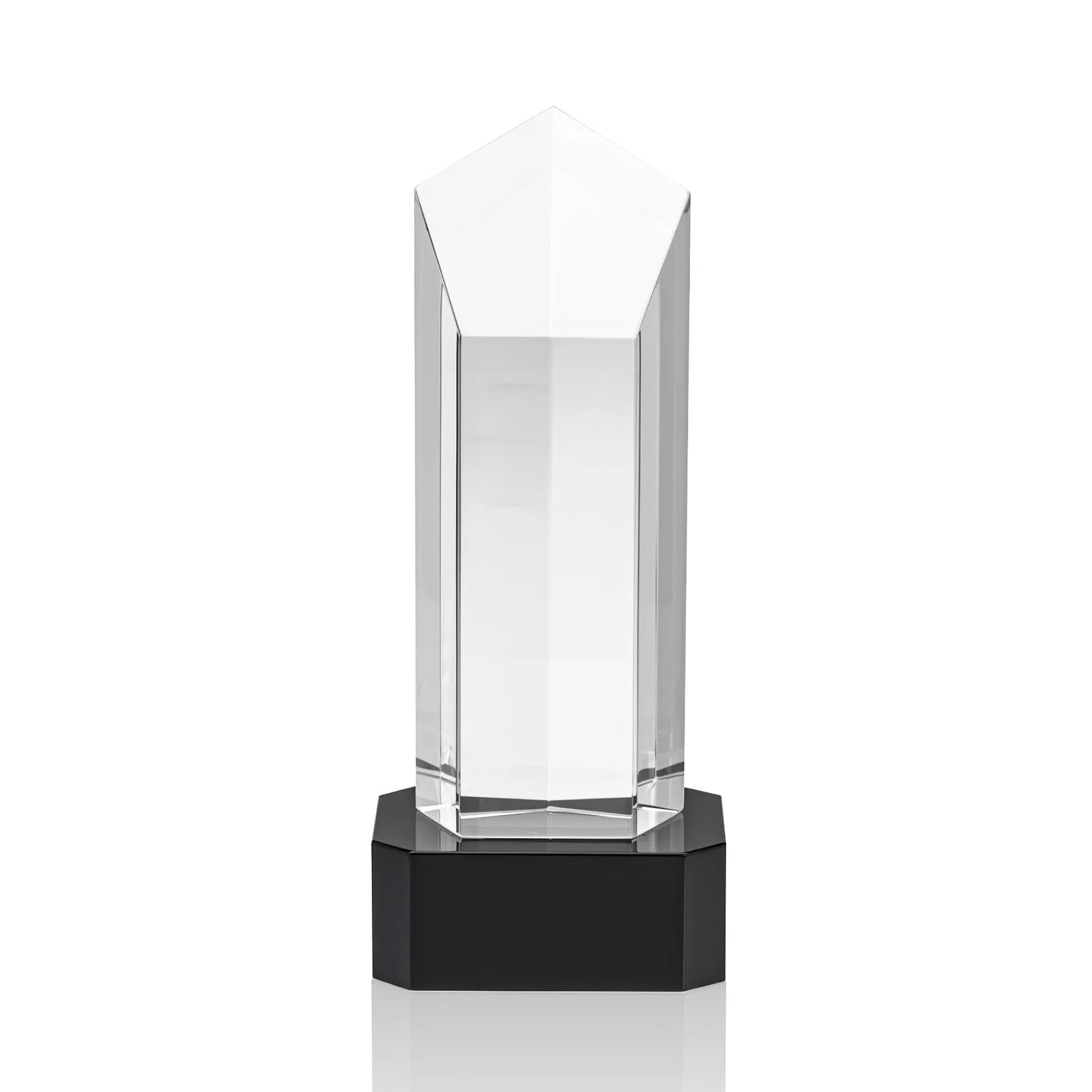 Promotional Optical Crystal Pentagon Tower Award on Clear Base for graduation ceremonies