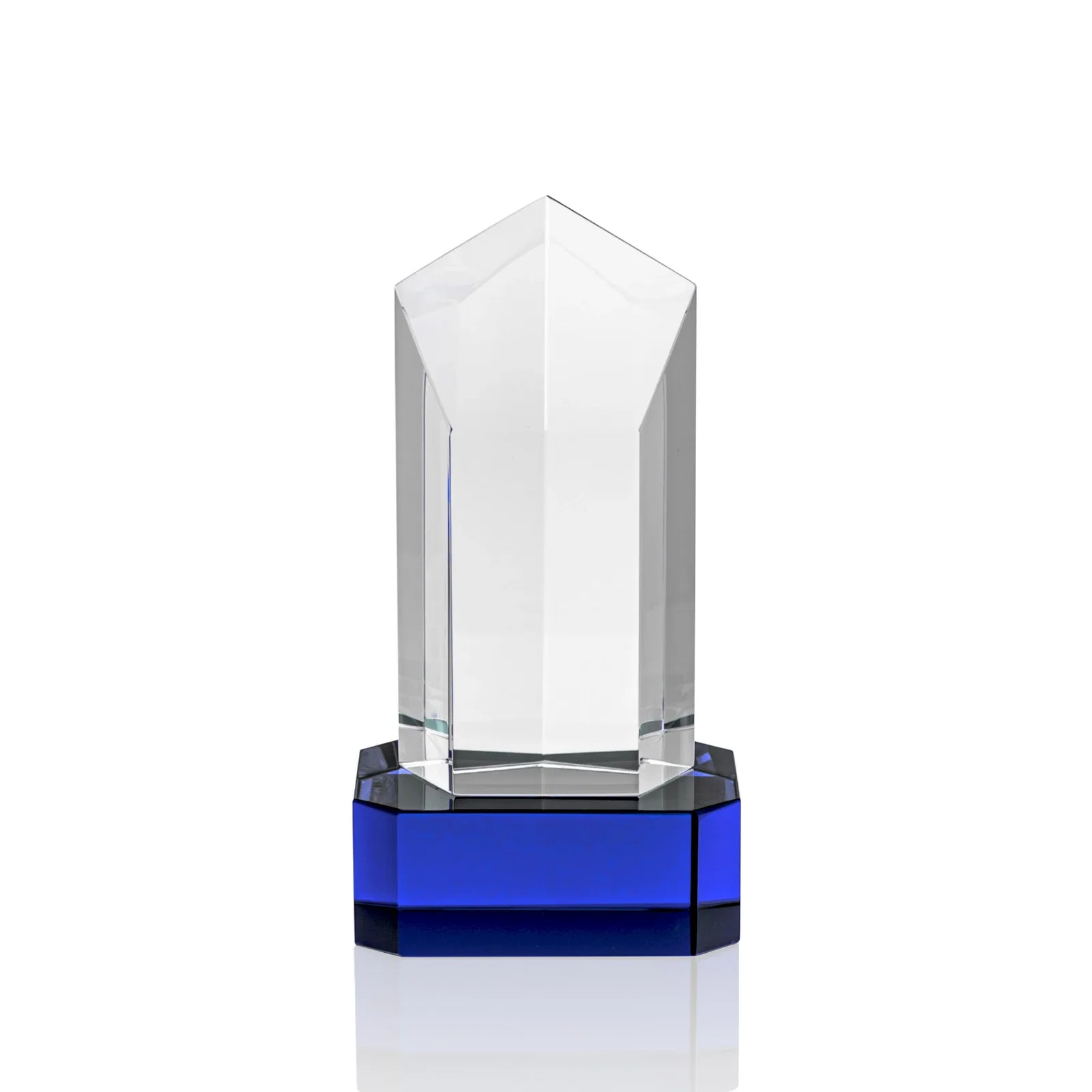 Promotional Optical Crystal Pentagon Tower Award on Clear Base for volunteer appreciation