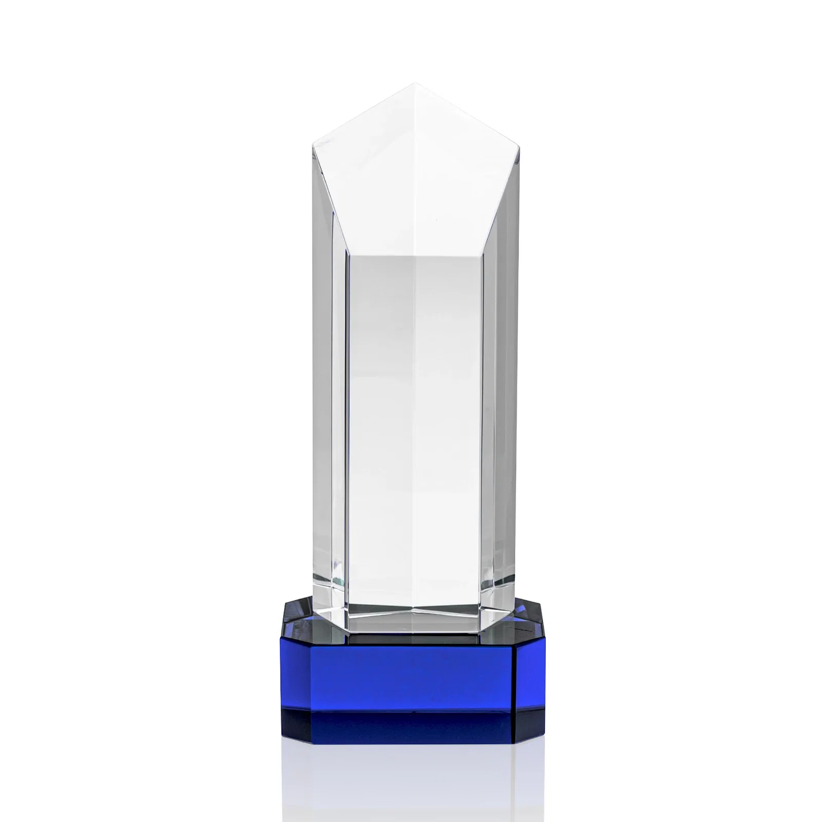 Promotional Optical Crystal Pentagon Tower Award on Clear Base for dealer and partner awards