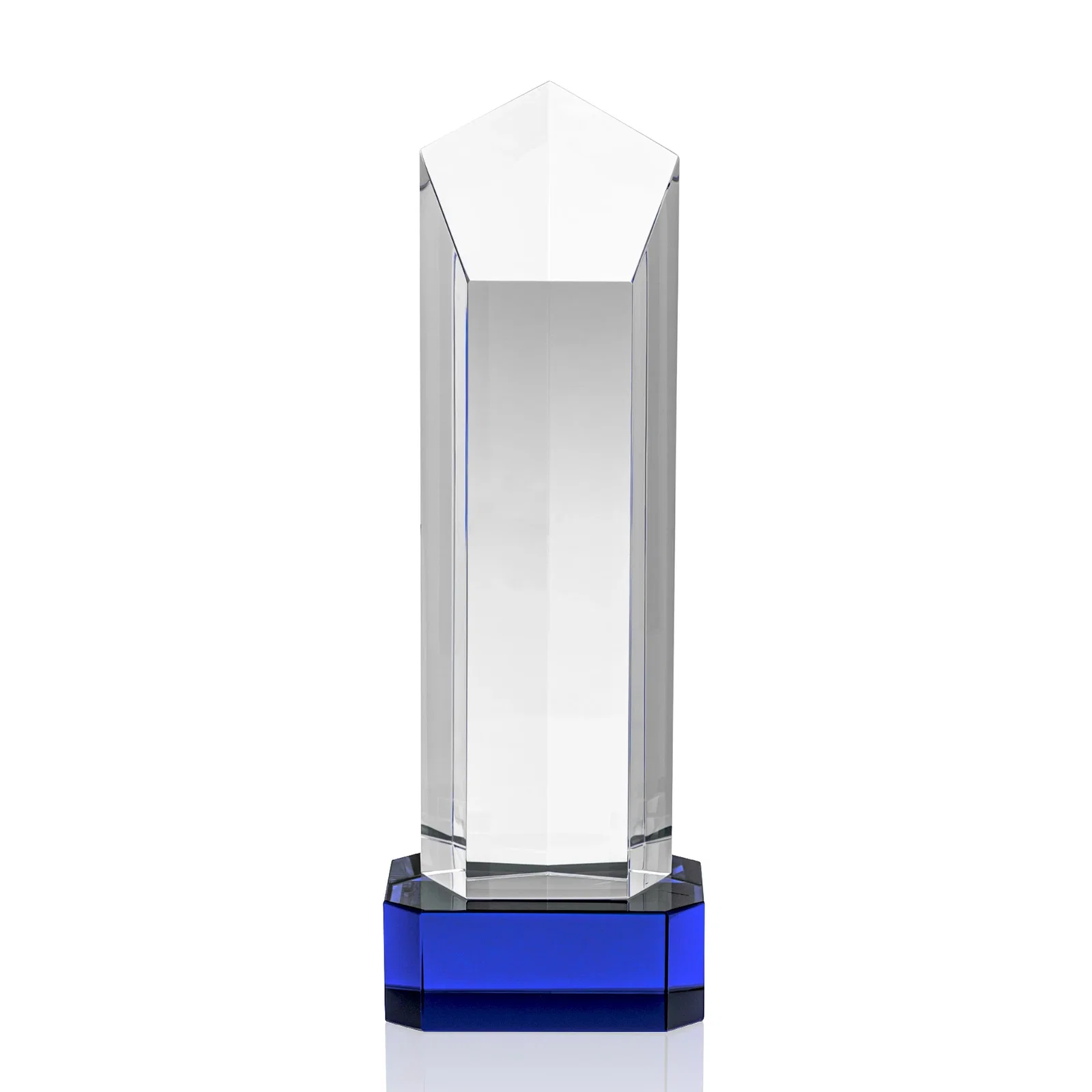 Promotional Optical Crystal Pentagon Tower Award on Clear Base for company anniversary events
