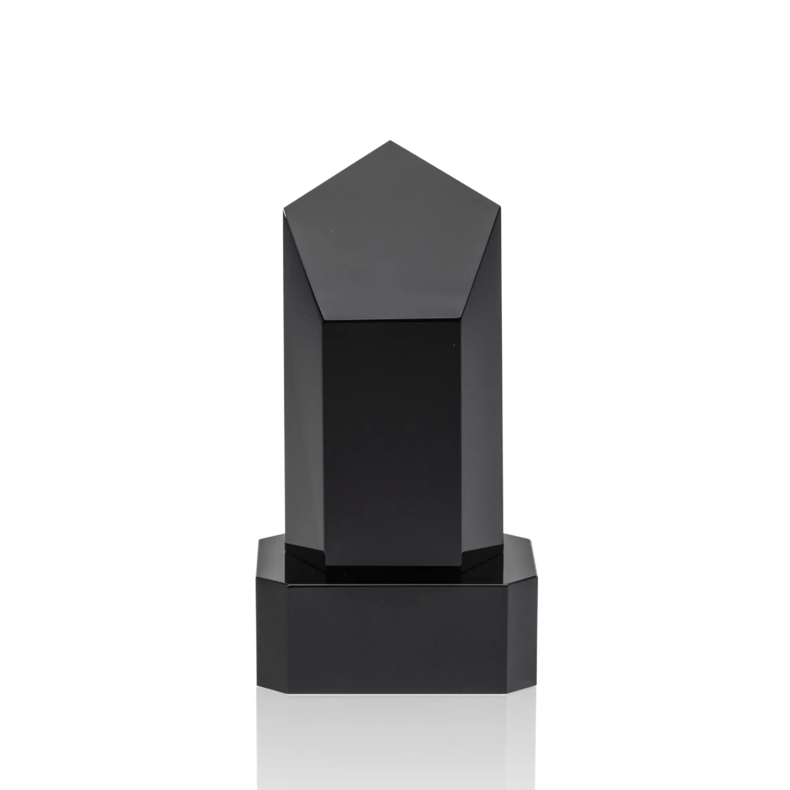 Branded Optical Crystal Pentagon Tower Award on Clear Base for employee recognition