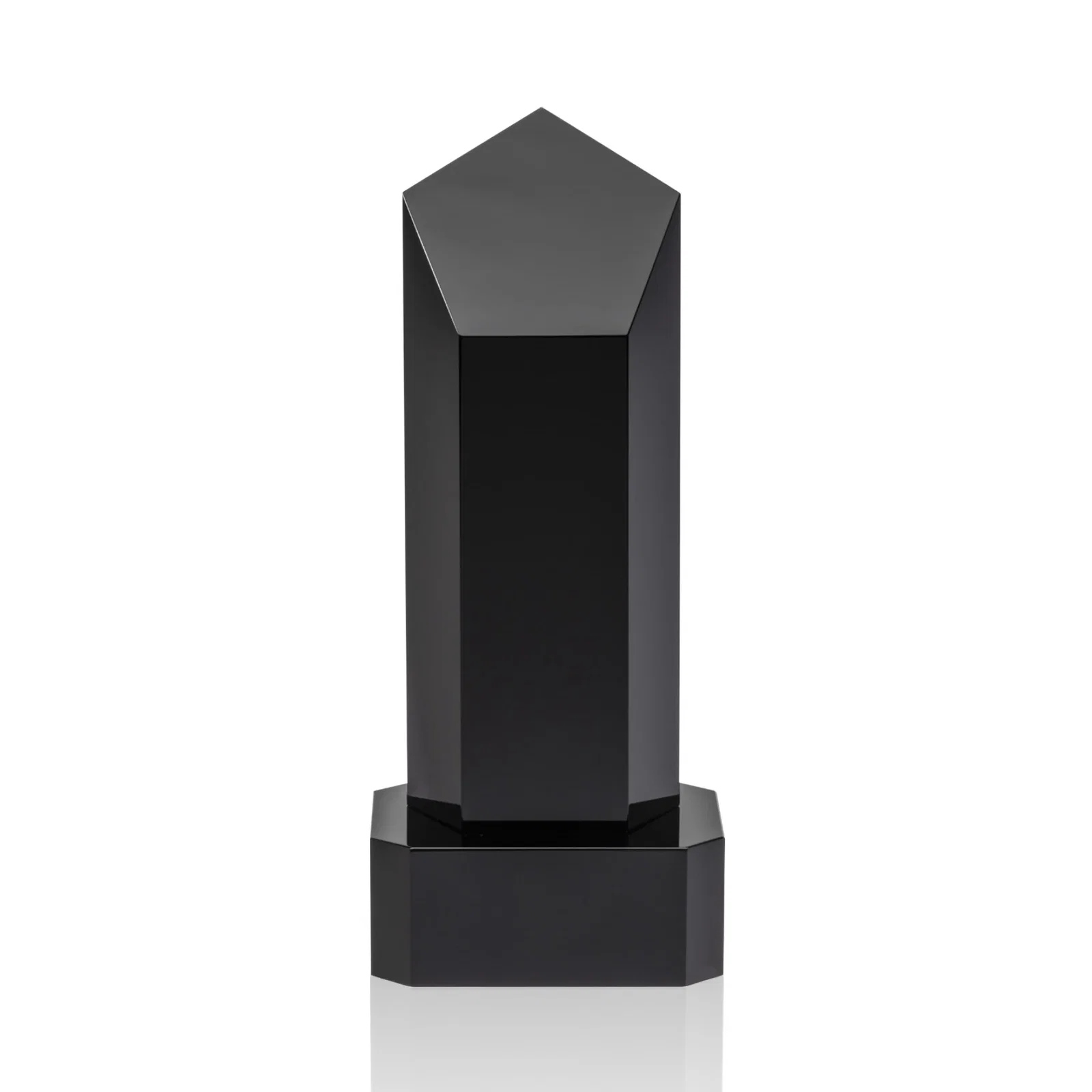 Branded Optical Crystal Pentagon Tower Award on Clear Base for corporate award ceremonies