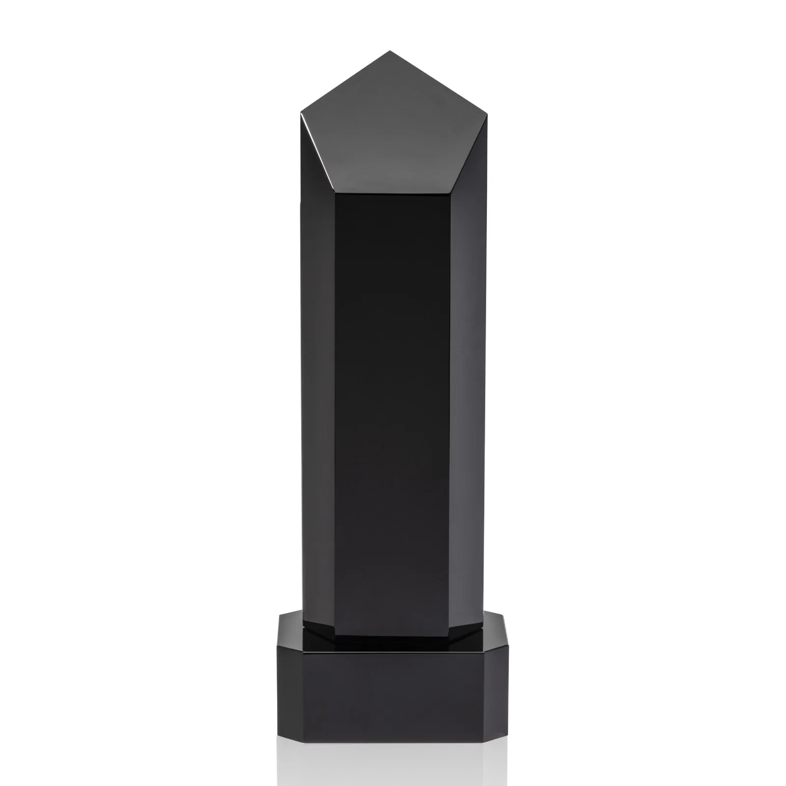 Branded Optical Crystal Pentagon Tower Award on Clear Base for service anniversary gifts
