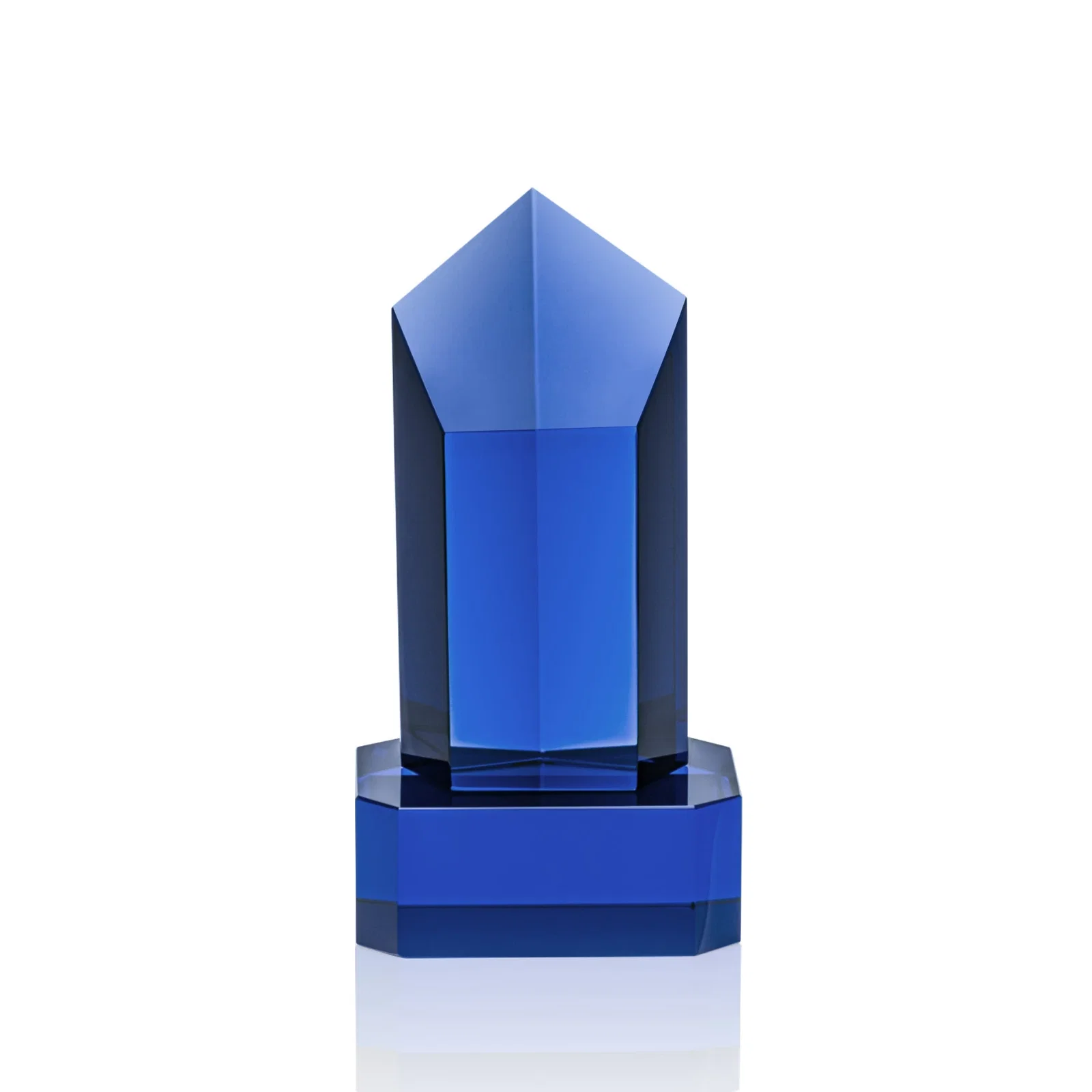 Branded Optical Crystal Pentagon Tower Award on Clear Base for sales achievement awards