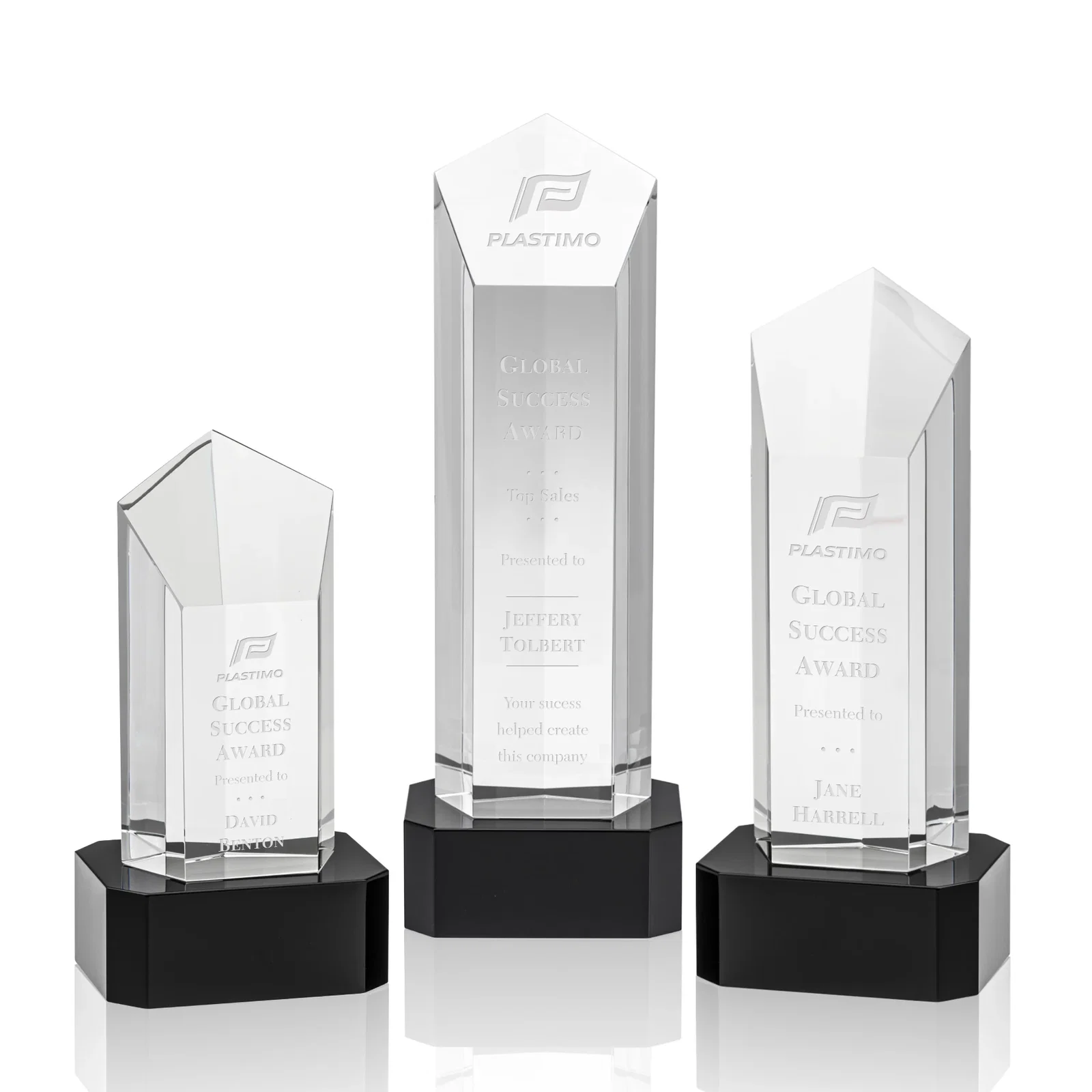 Custom Optical Crystal Pentagon Tower Award on Clear Base for safety achievement programs