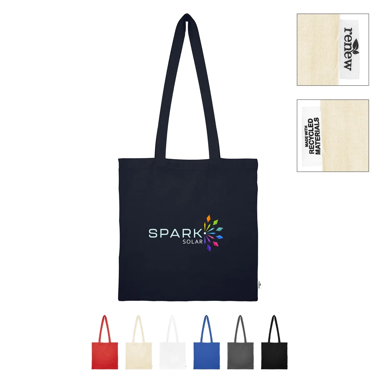 Recycled cotton tote measuring 15 inches square