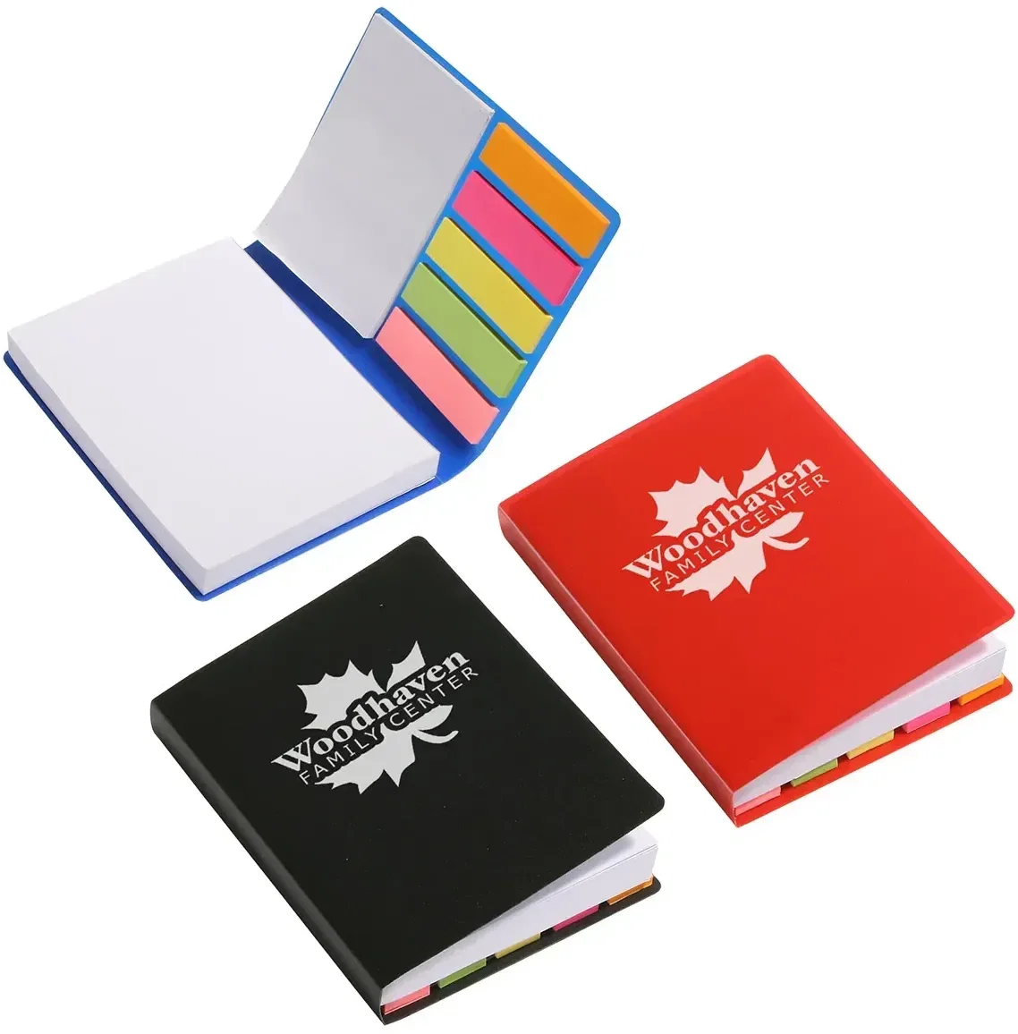 Custom branded Jot-It sticky notes and flags book, front cover of the promotional note set with logo space