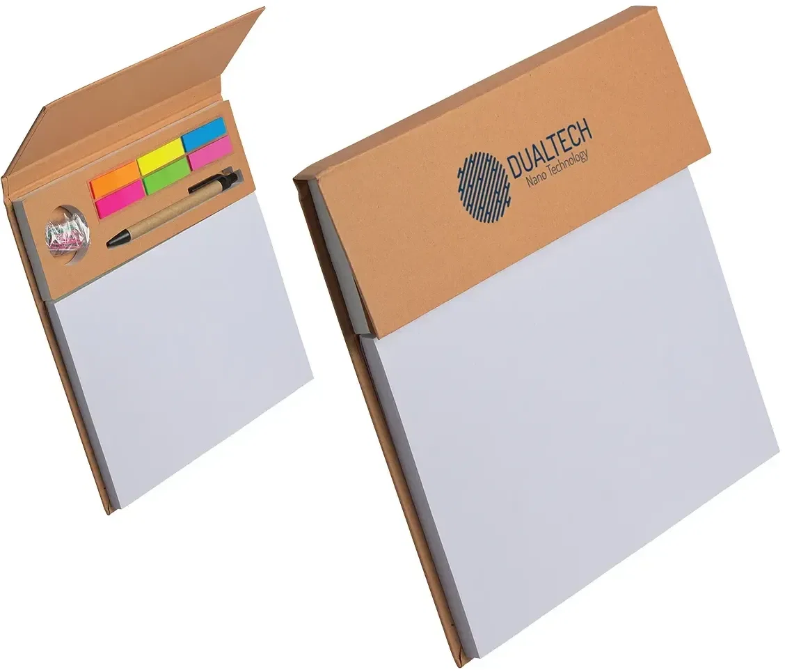 Jot 'N Plot FSC Organizer Notebook set with journal, pen, clips and sticky notes, custom logo