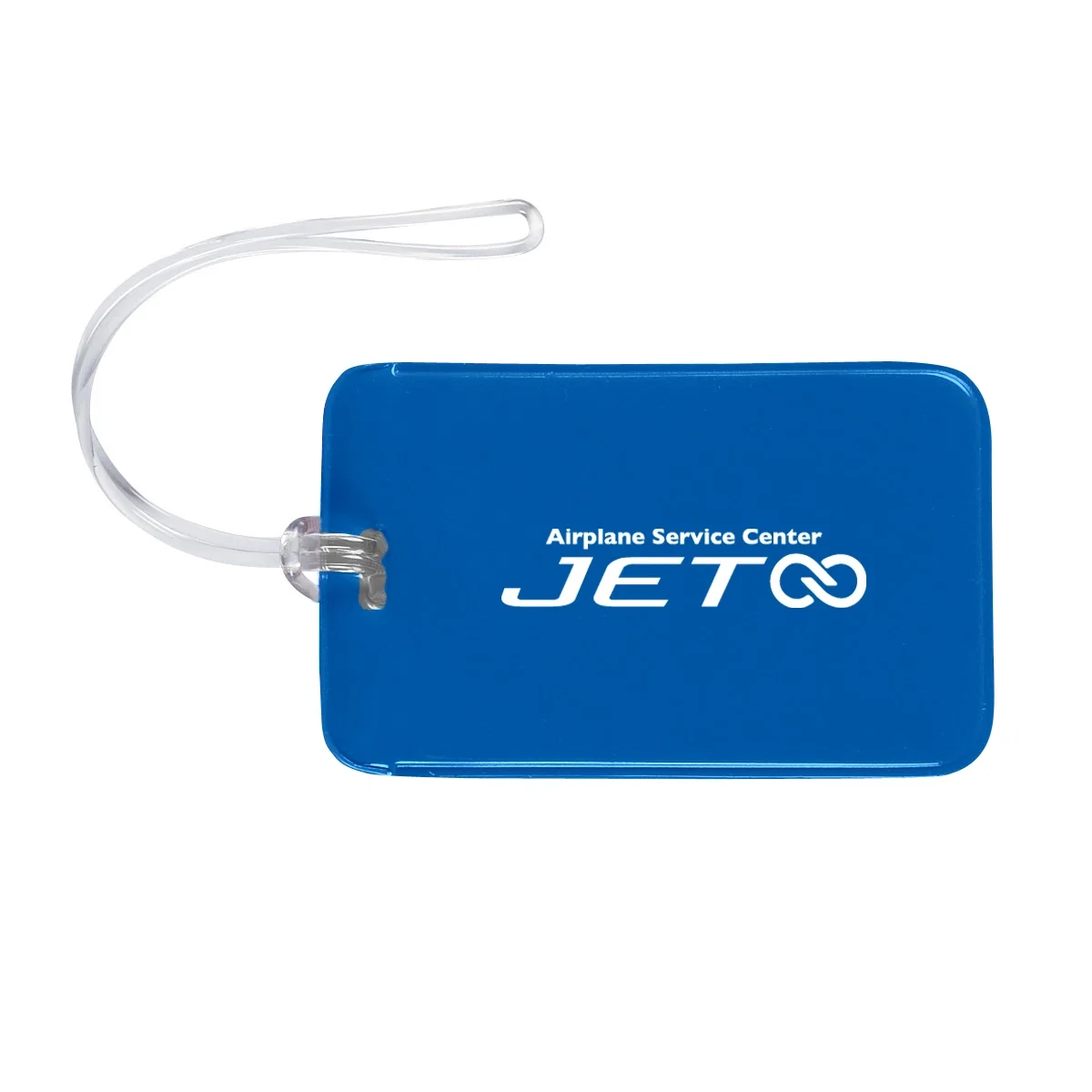 Rectangular luggage tag measuring four and a half inches wide