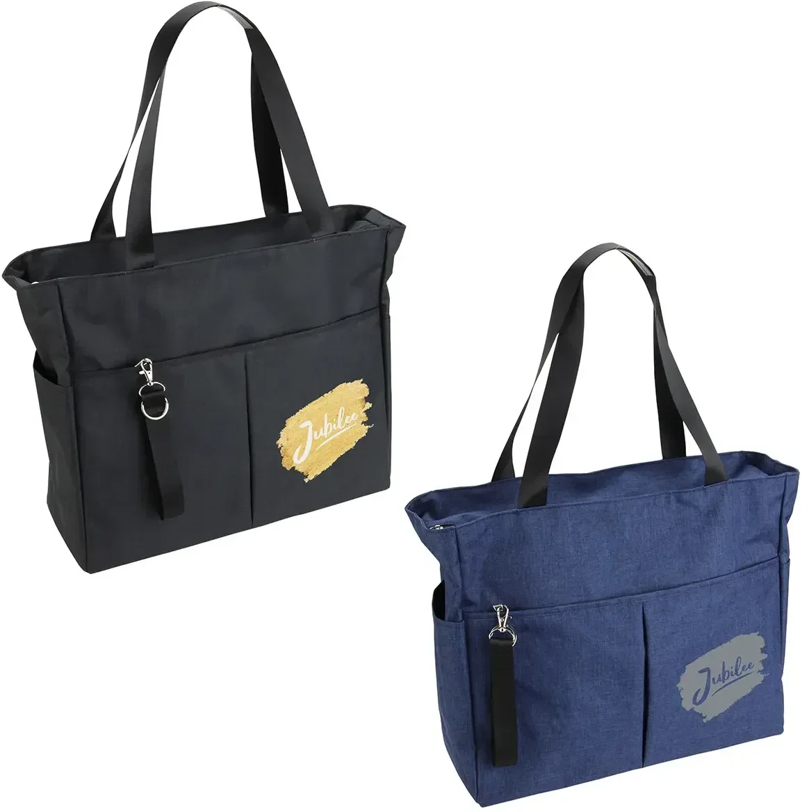 Jubilee Polycanvas Travel Tote, custom promotional travel tote front view with logo and trolley strap