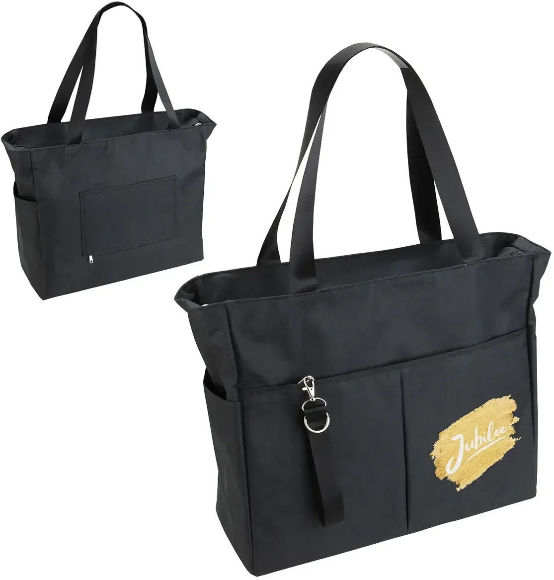 Branded Jubilee polycanvas travel tote side profile with handles