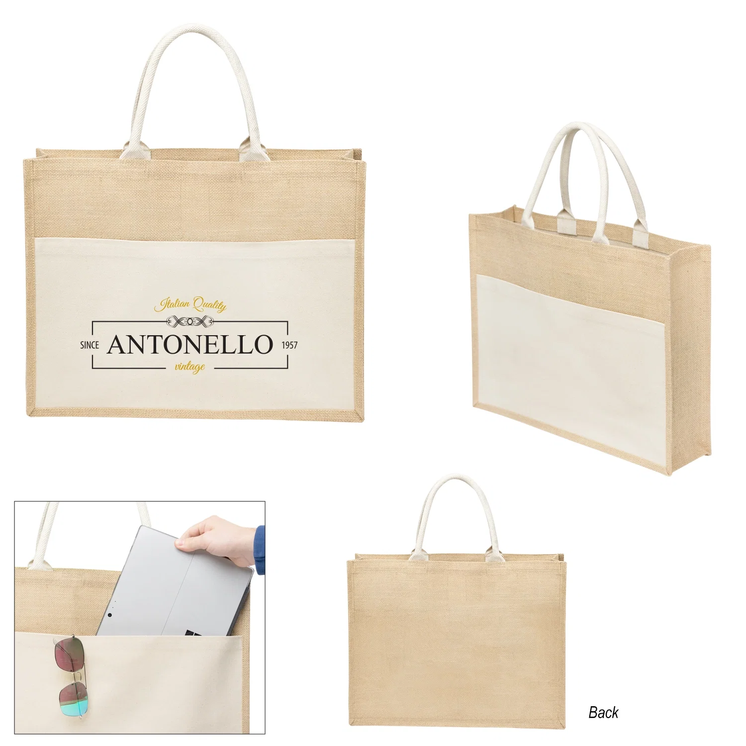 Natural jute tote bag with sturdy woven handles