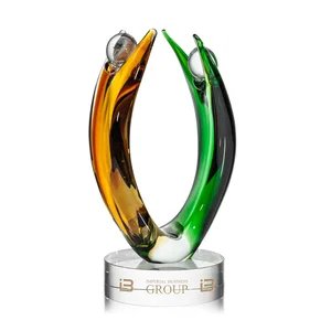Amber and Green Art Glass Figure, Sized for a Shelf or Credenza