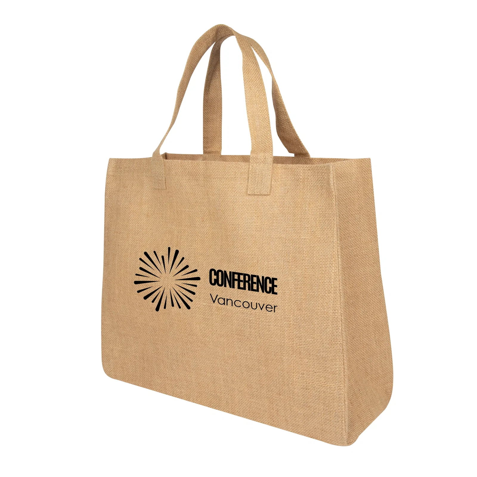 Jute tote with woven texture and sturdy top handles
