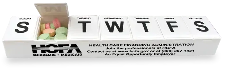 Jumbo-7 All-Week Pill Box - 11". 11-inch jumbo weekly pill box with Braille labels for senior wellness programs