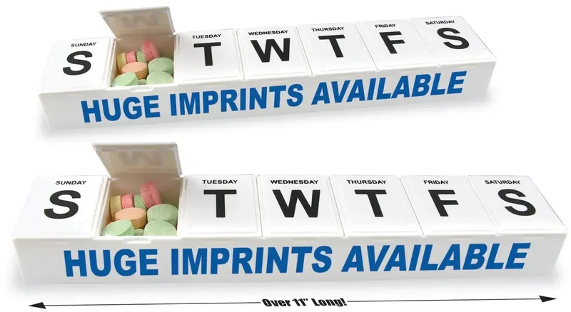 Jumbo-7 All-Week Pill Box - 11". 11-inch jumbo weekly pill box with Braille labels for senior wellness programs, view 2