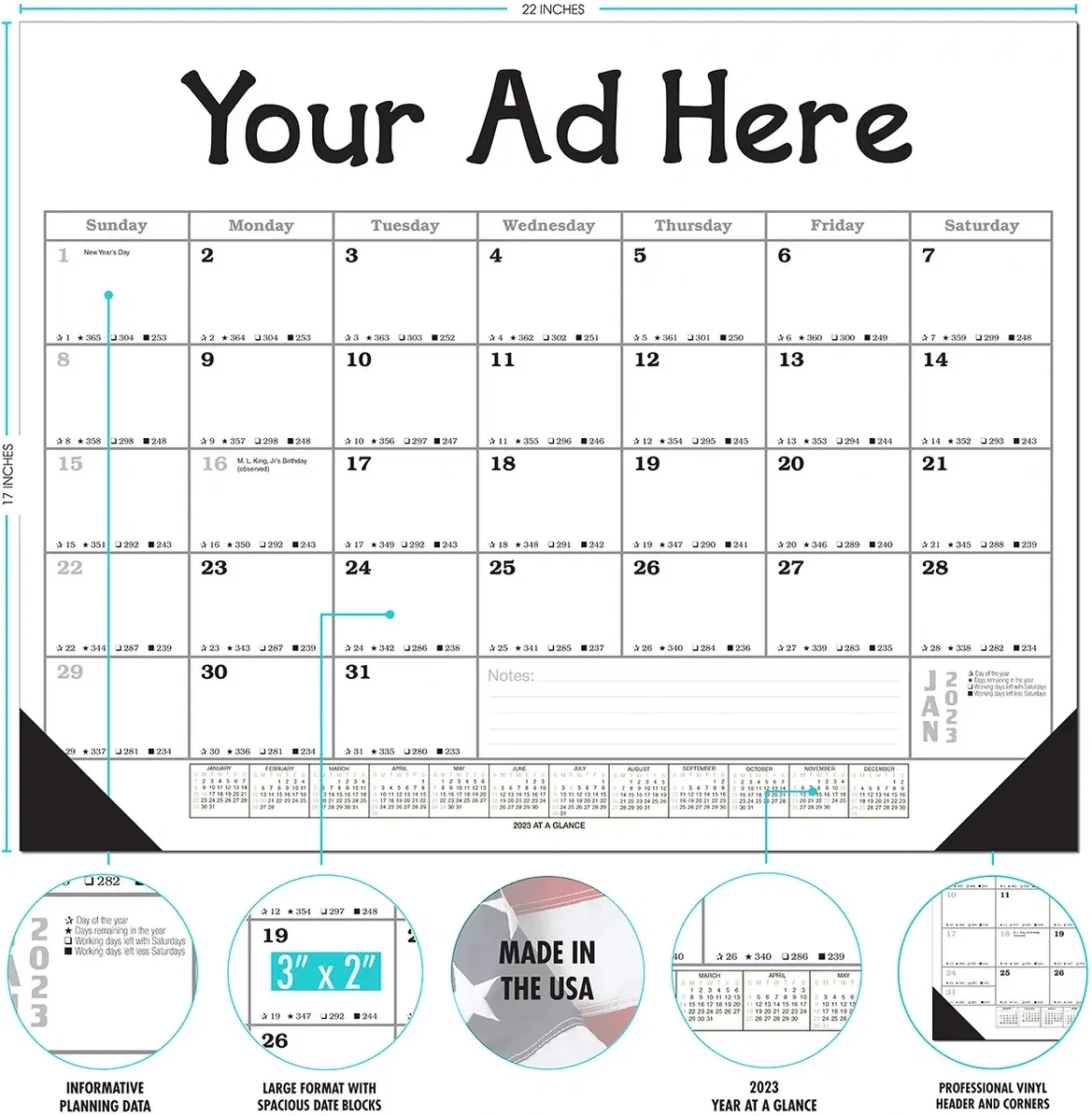Jumbo Desk Pad Calendar - Black/Gray Datepad w/Year at Bottom — view 2