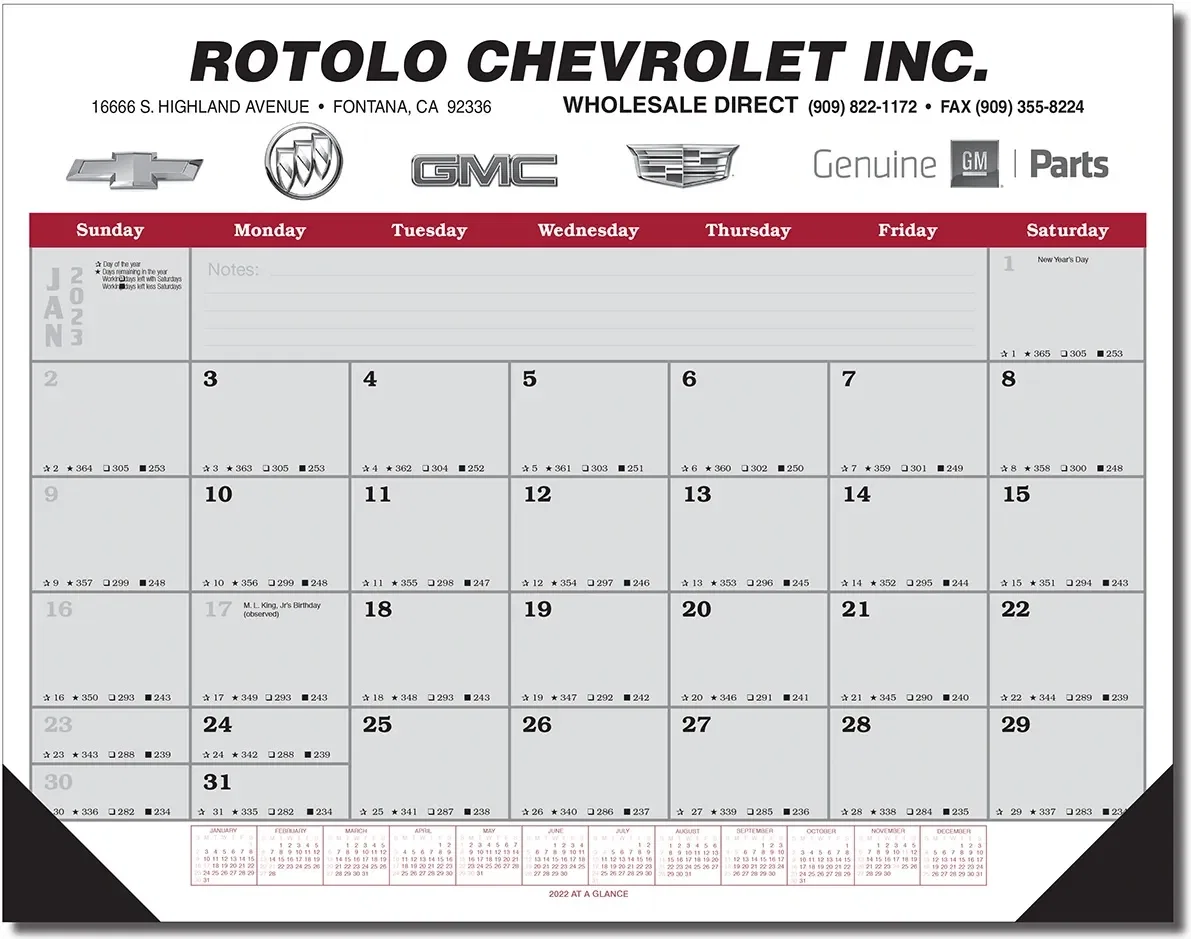 Jumbo Desk Pad Calendar - Maroon/Gray Datepad w/Year at Bottom