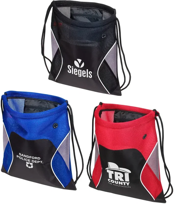 Jumbo Globetrotter Mesh Drawstring Bag, custom promotional mesh bag front view with logo