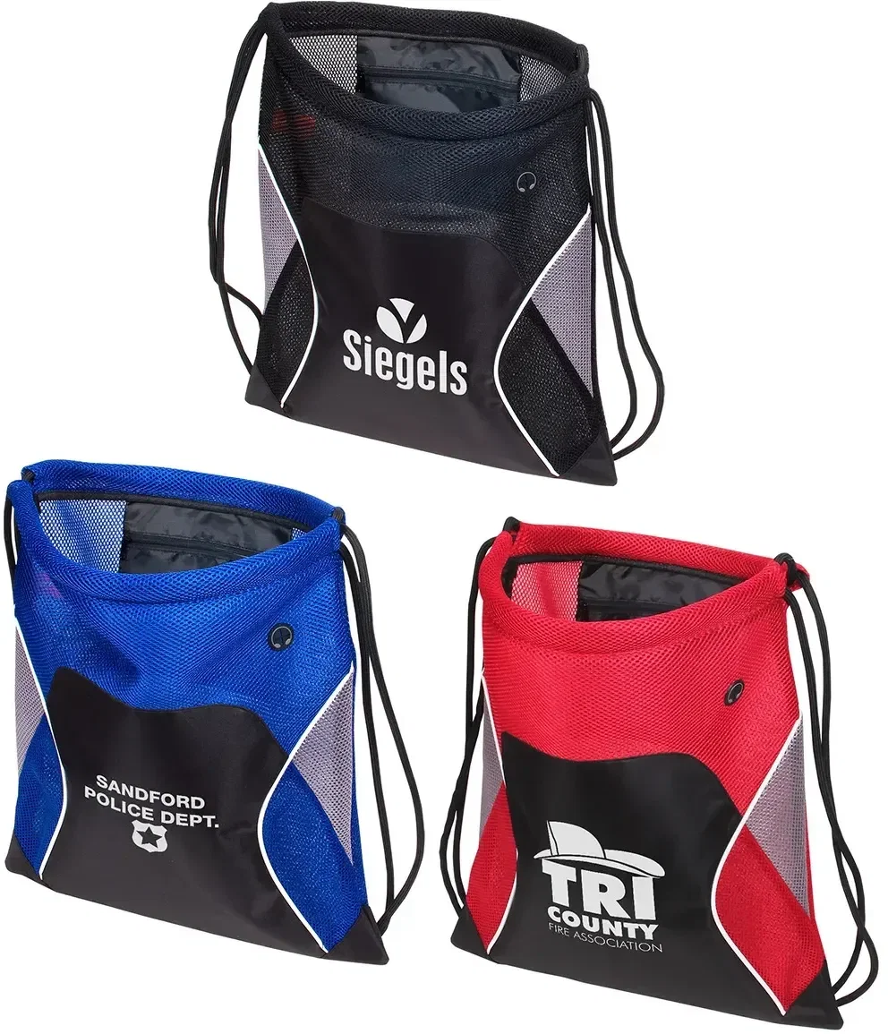 Jumbo Globetrotter Mesh Drawstring Bag, custom promotional mesh bag front view with logo