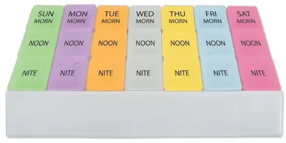 Jumbo Three For Me Medicine Tray. Jumbo weekly pill organizer tray with seven removable boxes for pharmacy giveaways, view 4