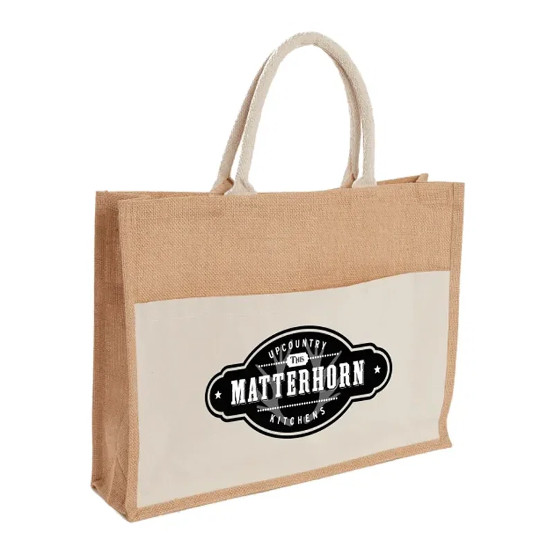 Jute Shopper Tote with Recycled Cotton Pocket — view 10