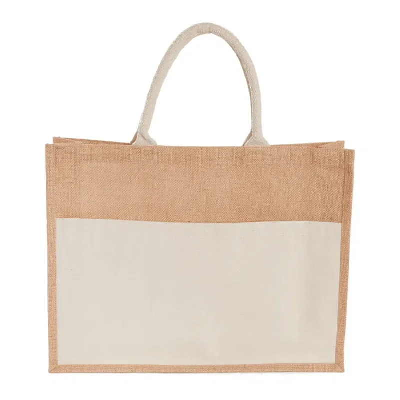 Jute Shopper Tote with Recycled Cotton Pocket — view 5